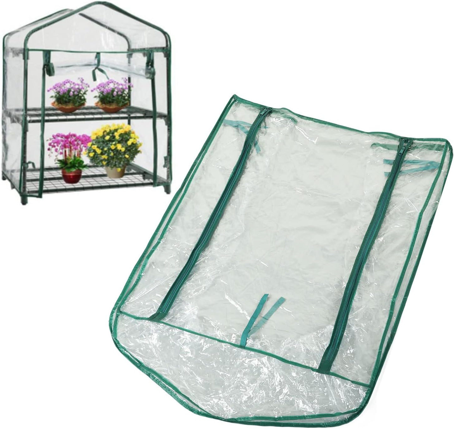 PVC Plant Greenhouse Cover - 2 Tier Mini Walk-in Greenhouse for Indoor/Outdoor Gardening - 27 x 19 x 36 Inch