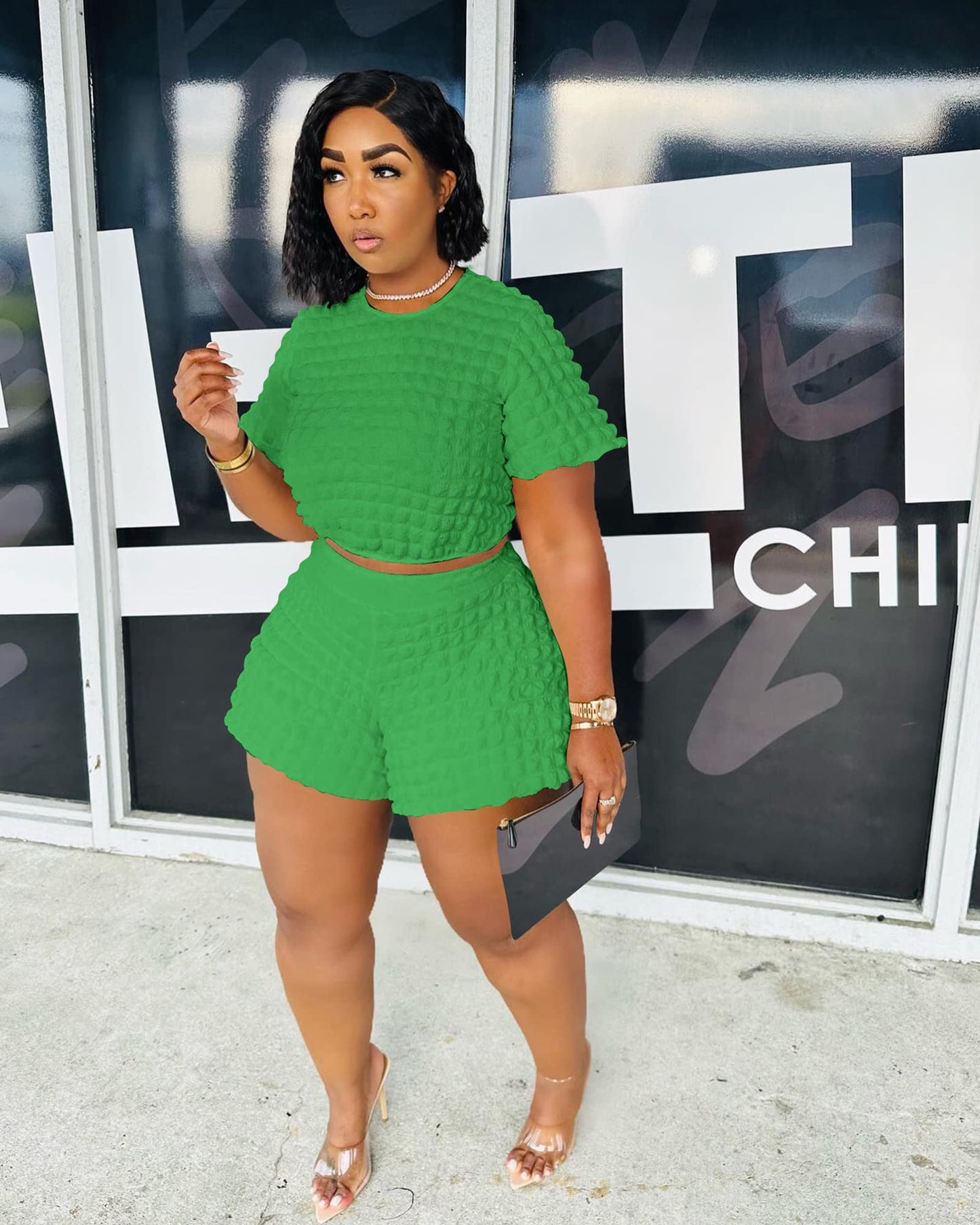Doweha Womens Two Piece Short Sets for Summer Cute 2 Piece Outfits 2026 Casual Short Sleeve Crop Top And Shorts Matching Sets