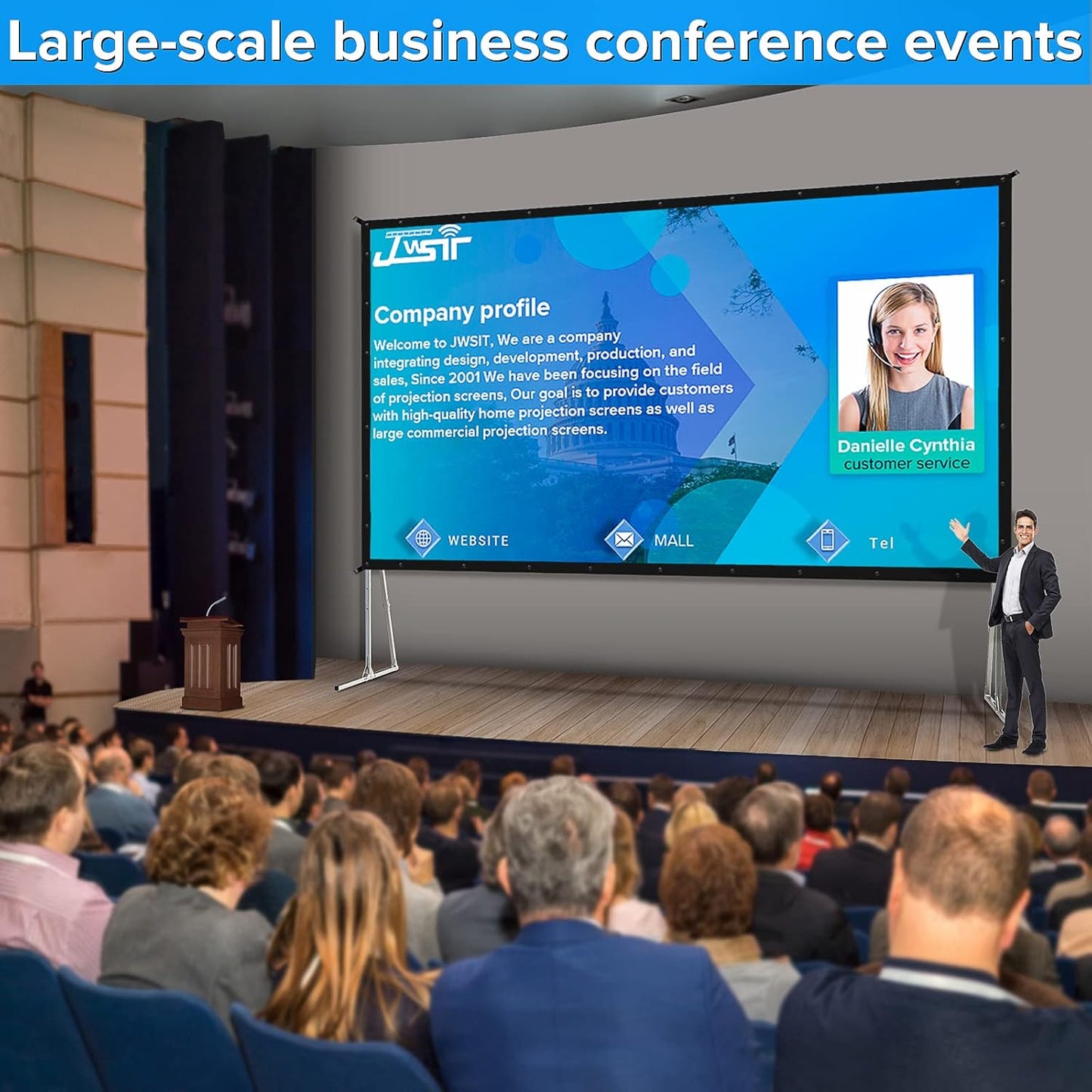 Projector Screen and Stand,JWSIT 135 inch Outdoor Movie Screen-Upgraded 3 Layers PVC 16:9 Outdoor Projector Screen,Portable Video Projection Screen with Carrying Bag for Home Theater Backyard