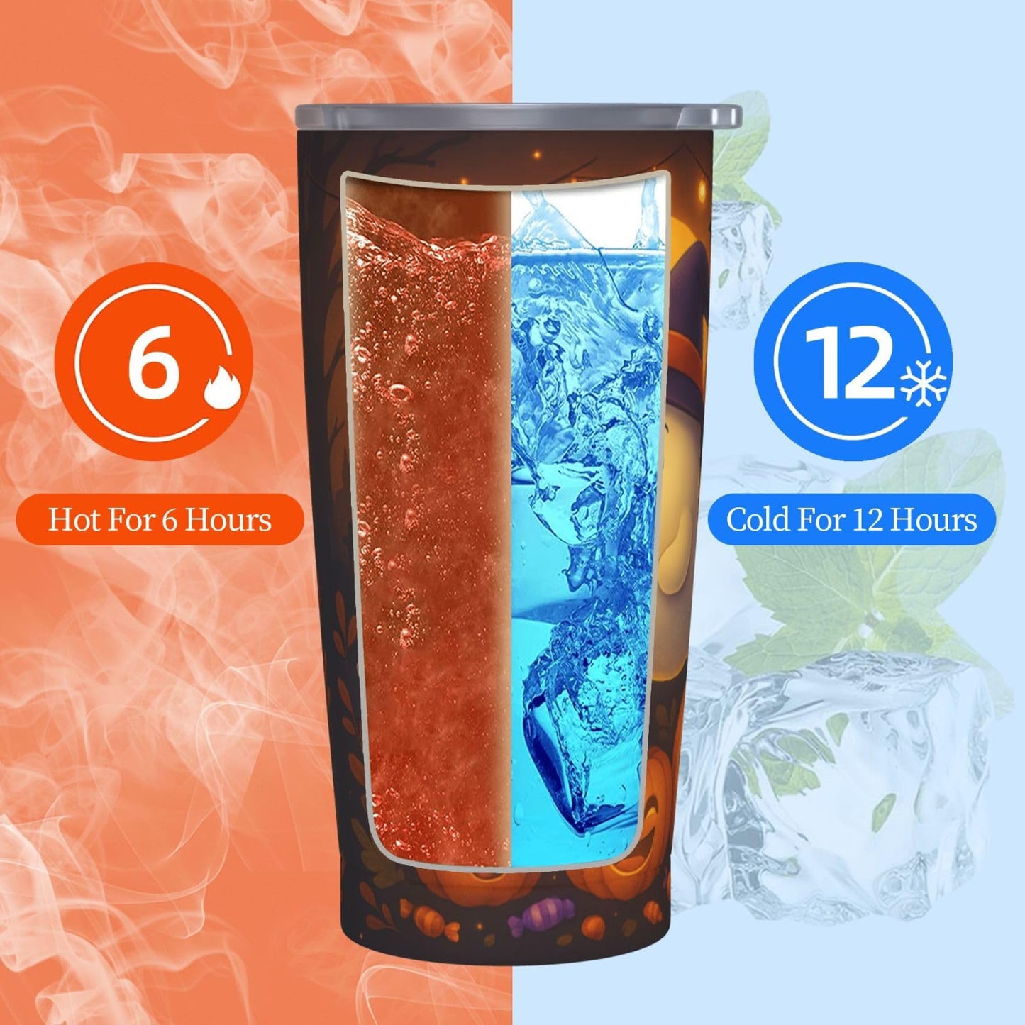 Halloween Tumbler 20 oz - Cute Ghost & Pumpkin Stainless Steel Insulated Cup with Lid & Straw, Double Wall Vacuum Travel Mug, Spooky Halloween Gifts for Women, Teens, Kids - Fall Autumn Decor