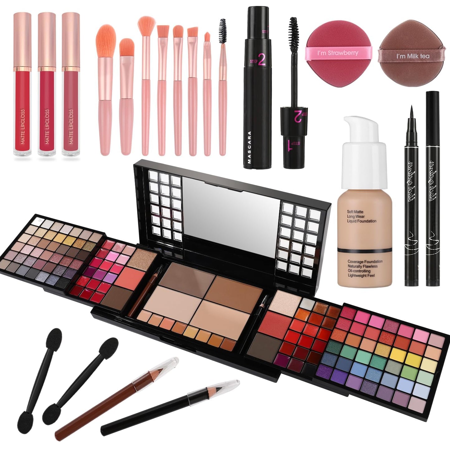Professional All in One Makeup Kit for Women Full Kit,186 Colors Make Up Palette Valentine's Gift Set, Including Eyeshadow,Lip Gloss,Concealer,Highlighter,Contour,Brow Powder,Mascara,Blush & Brush