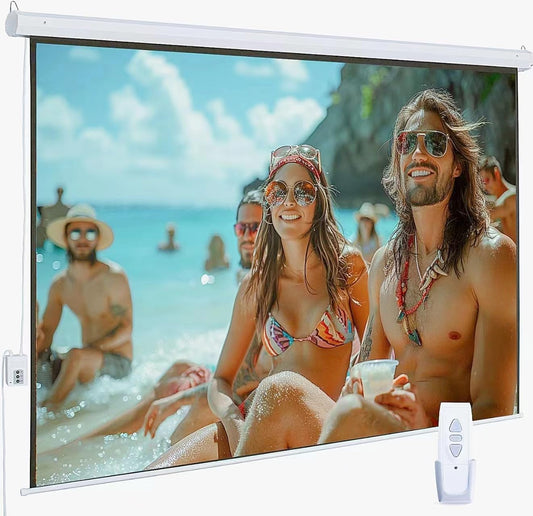 110" Motorized Projector Screen, Electric 16:9 Projector Screen with Remote Control, Indoor/Outdoor HD Movie Screen, Wall/Ceiling Mounted, Perfect for Home Office Theater TV, White