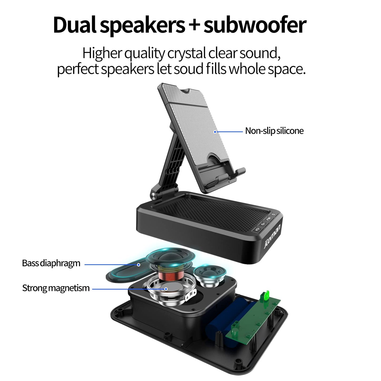 JTEMAN Tablet Stand Adjustable with Bluetooth Speakers,Kitchen Gadgets,Gifts for Women Men,Wireless Bluetooth Speaker Tablet Holder,Desk Mic Charging Sation Compatible with Phones and Tablet