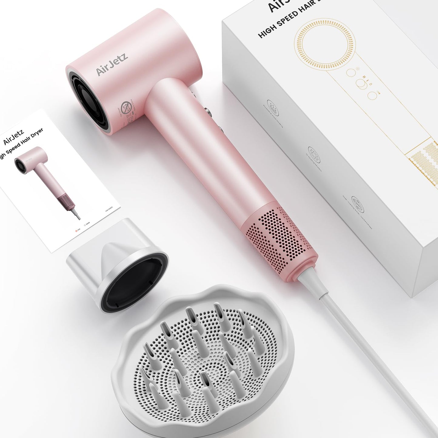 Hair Dryer, 110,000 RPM High-Speed Ionic Blow Dryer for Fast Drying, Professional Lightweight Hairdryer with Diffuser, Magnetic Nozzle, 4 Temps & 2 Speeds, Low Noise for Travel - Black