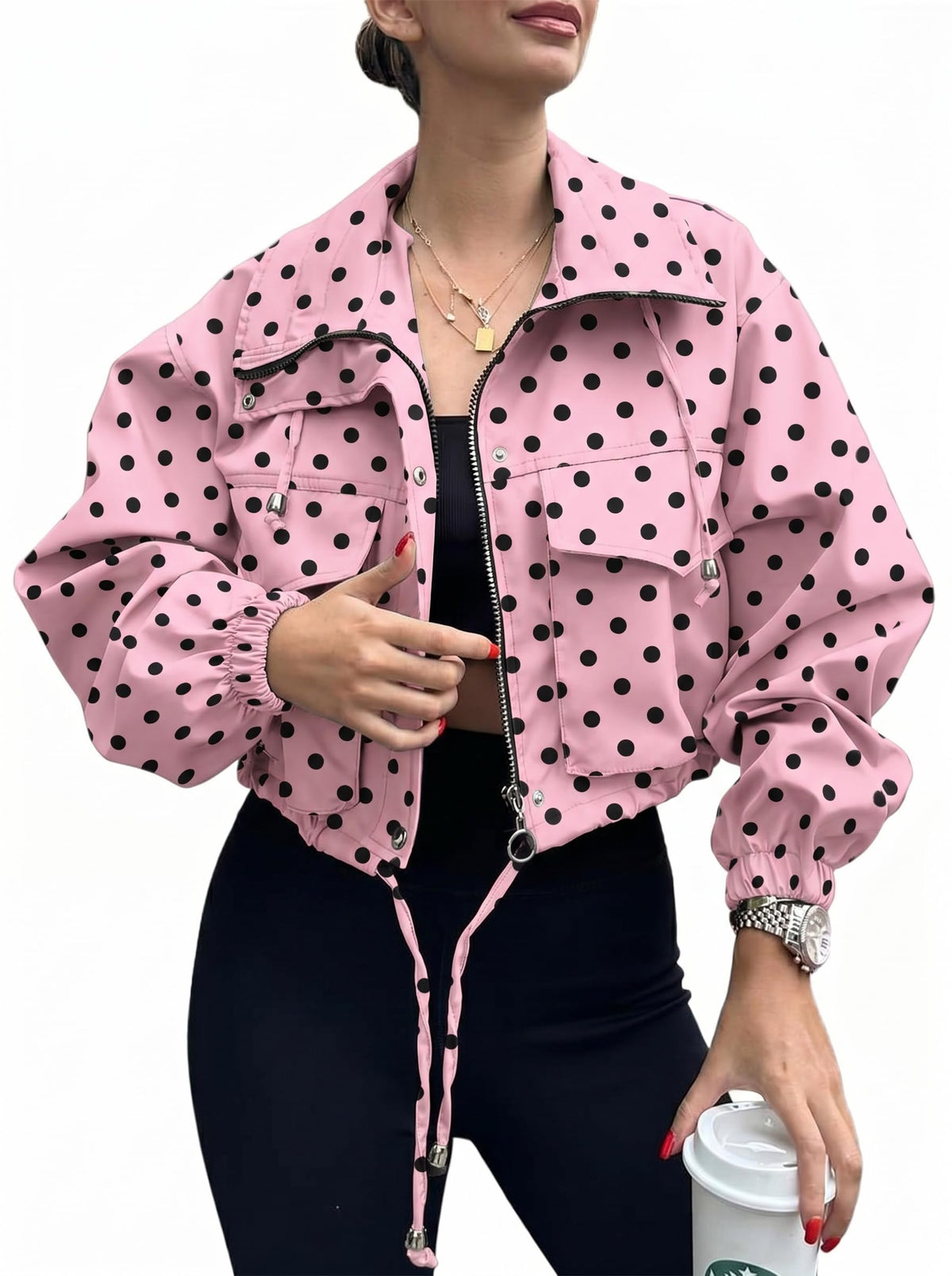 Tankaneo Womens Cropped Jacket Zip Up Lightweight Oversized Utility Anorak