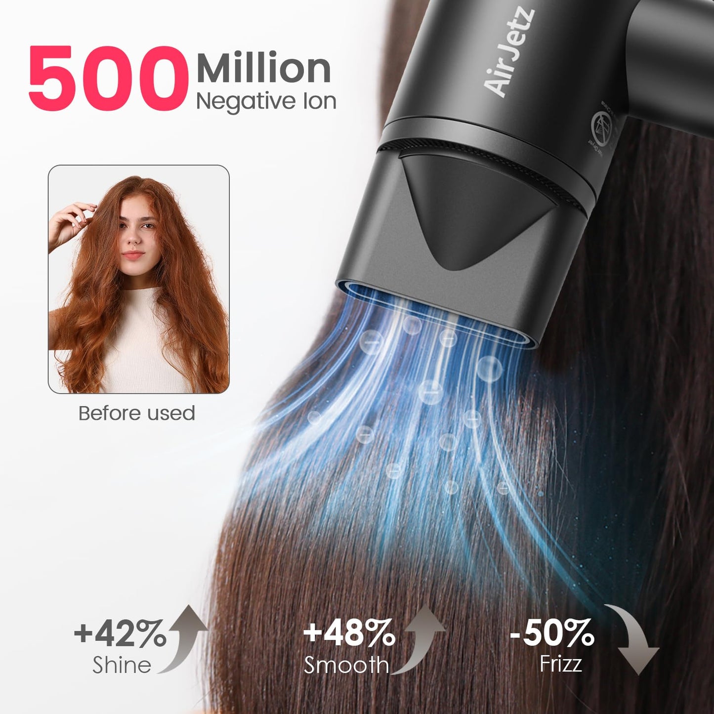 Hair Dryer, 110,000 RPM High-Speed Ionic Blow Dryer for Fast Drying, Professional Lightweight Hairdryer with Diffuser, Magnetic Nozzle, 4 Temps & 2 Speeds, Low Noise for Travel - Black