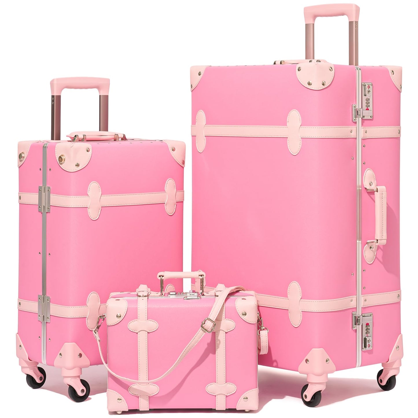 urecity Vintage Luggage Sets of 3 Piece - Hardside Lightweight Spinner Suitcases - Retro Travel Set includes Under Seat Train Case, 26"+20"+12"