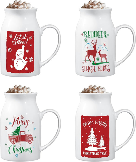 Hushee 4 Pcs 9.5 oz Ceramic Christmas Mug with Gift Box Coffee Mugs with Festive Pattern Design Reindeer Xmas Tree Hot Cocoa Mugs Snowman Truck Christmas Coffee Cups for Tea Hot Chocolate Gift