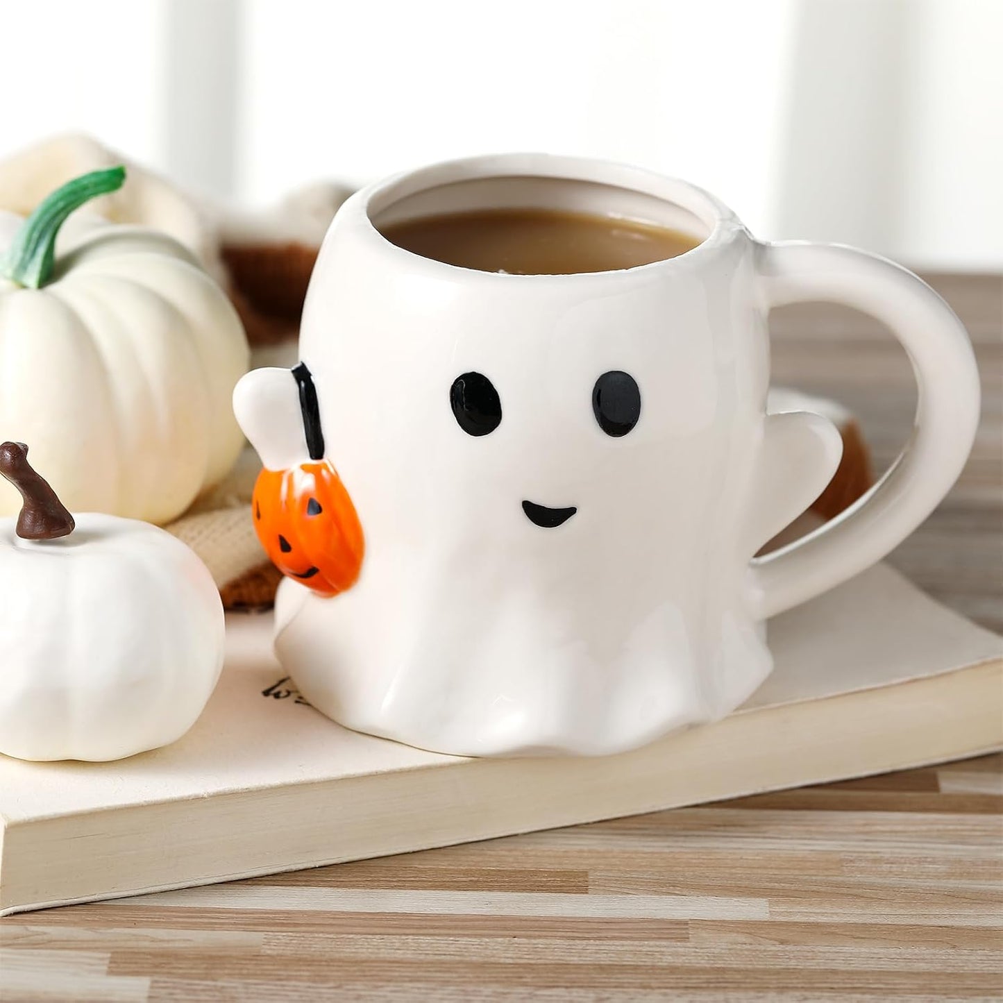 2 Pcs 12 oz Halloween Ghost Mug Coffee Ceramic Boo Mug with Pumpkin Cute Ghost Face Cup with Handle for Halloween Party Decoration