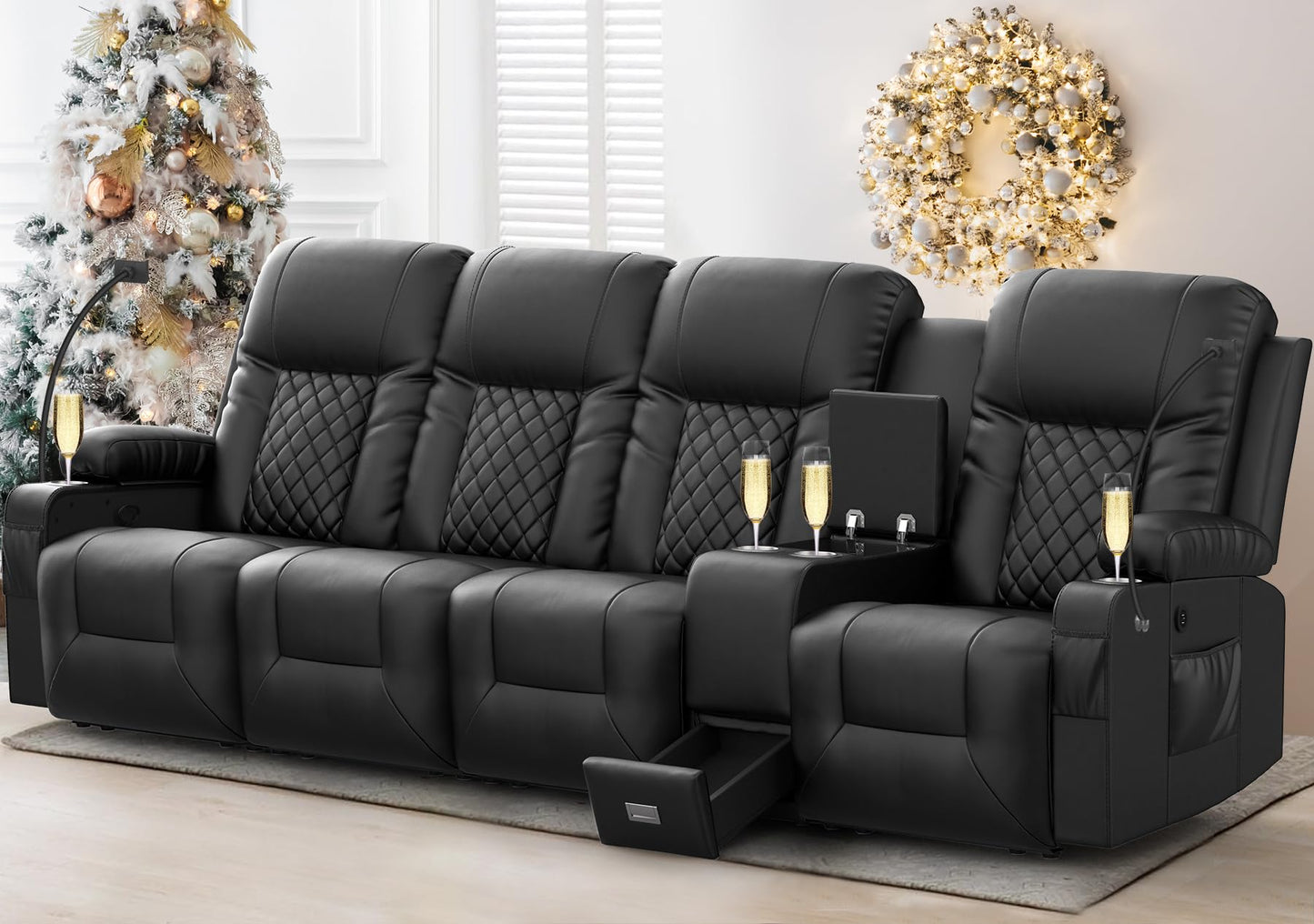 YONISEE 3 Seat Recliner Sofa, Large Reclining Sofa with Storage Console, Manual Reclining Chair with USB Ports, 2 Cell Phone Holder, 3 Seater Loveseat Recliner Couch for Living Room