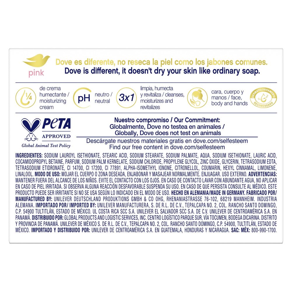 Dove Beauty Bar Soap Pink Rosa 6 Count for Soft, Smooth Skin, Cleans & Moisturizes 3.75 oz