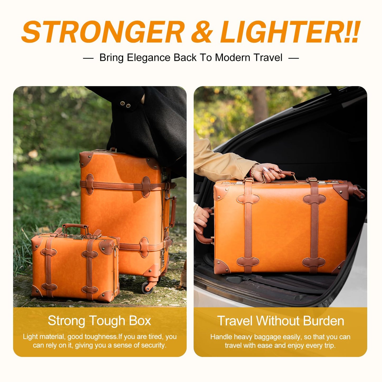 urecity Vintage Luggage Sets of 3 Piece - Hardside Lightweight Spinner Suitcases - Retro Travel Set includes Under Seat Train Case, 26"+20"+12"