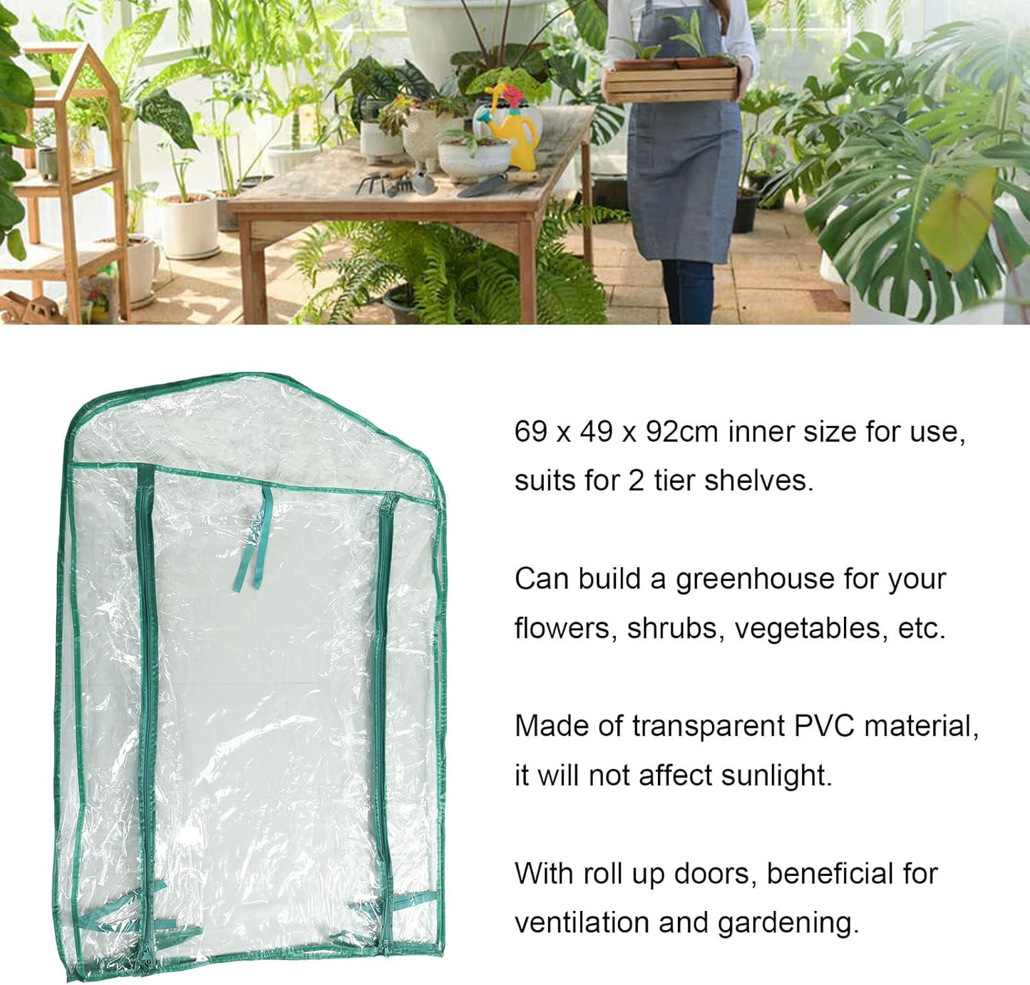PVC Plant Greenhouse Cover - 2 Tier Mini Walk-in Greenhouse for Indoor/Outdoor Gardening - 27 x 19 x 36 Inch