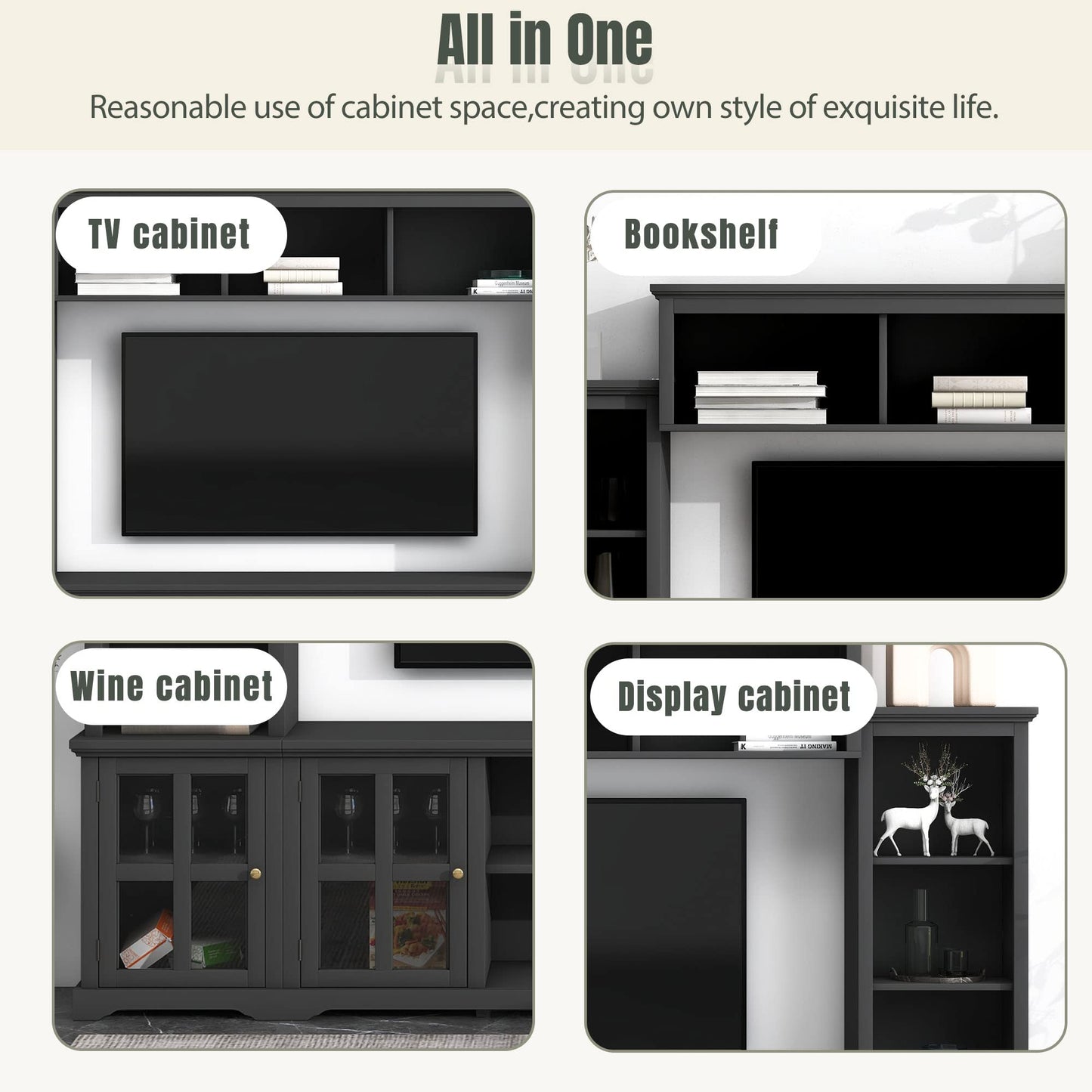 103" Minimalist Entertainment Center Wall Unit Set with Bridge for TVs Up to 75'',Ample Storage Space TV Stand W/Adjustable Shelves,Modernist Large Media Console for Living Room,White