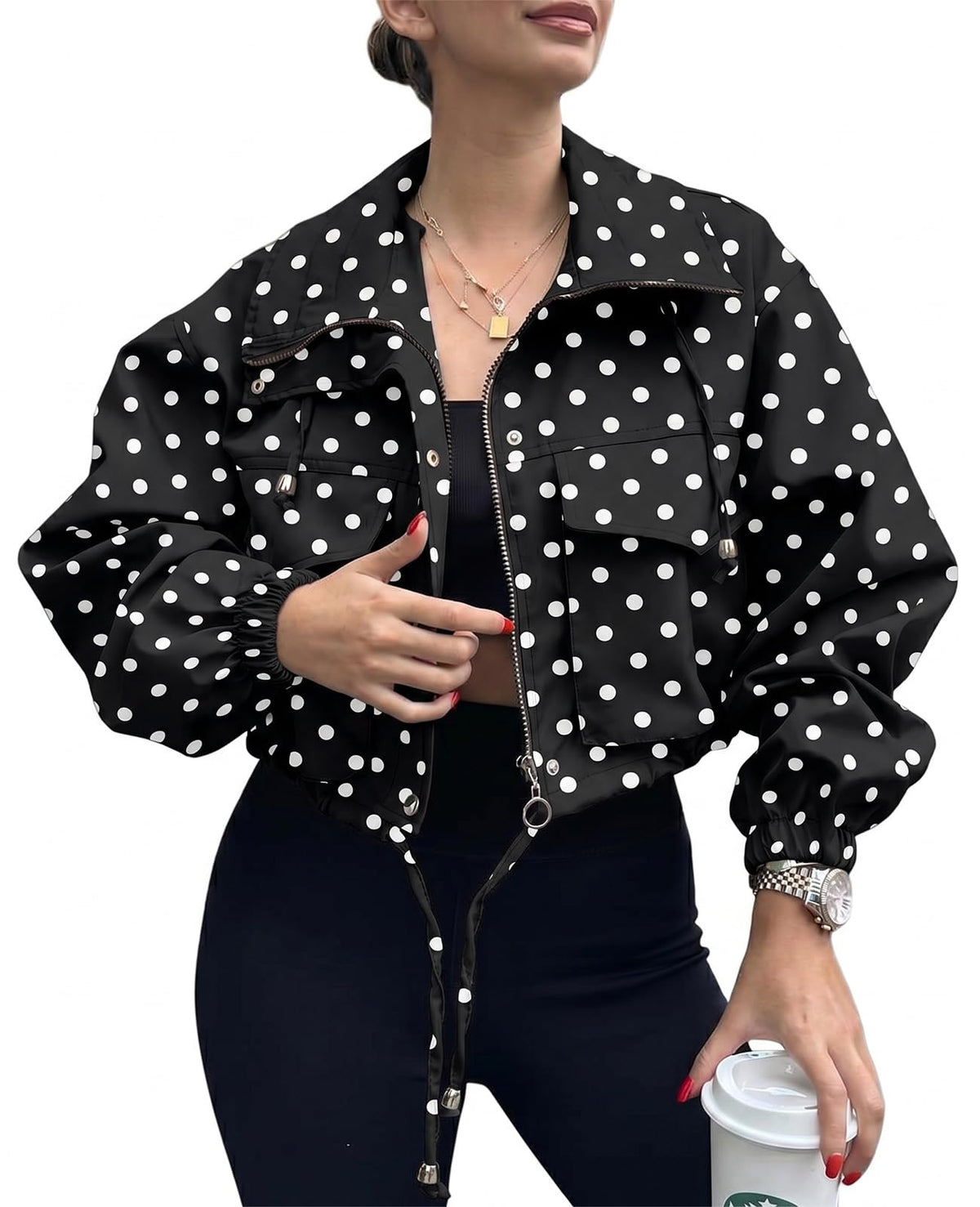 Tankaneo Womens Cropped Jacket Zip Up Lightweight Oversized Utility Anorak