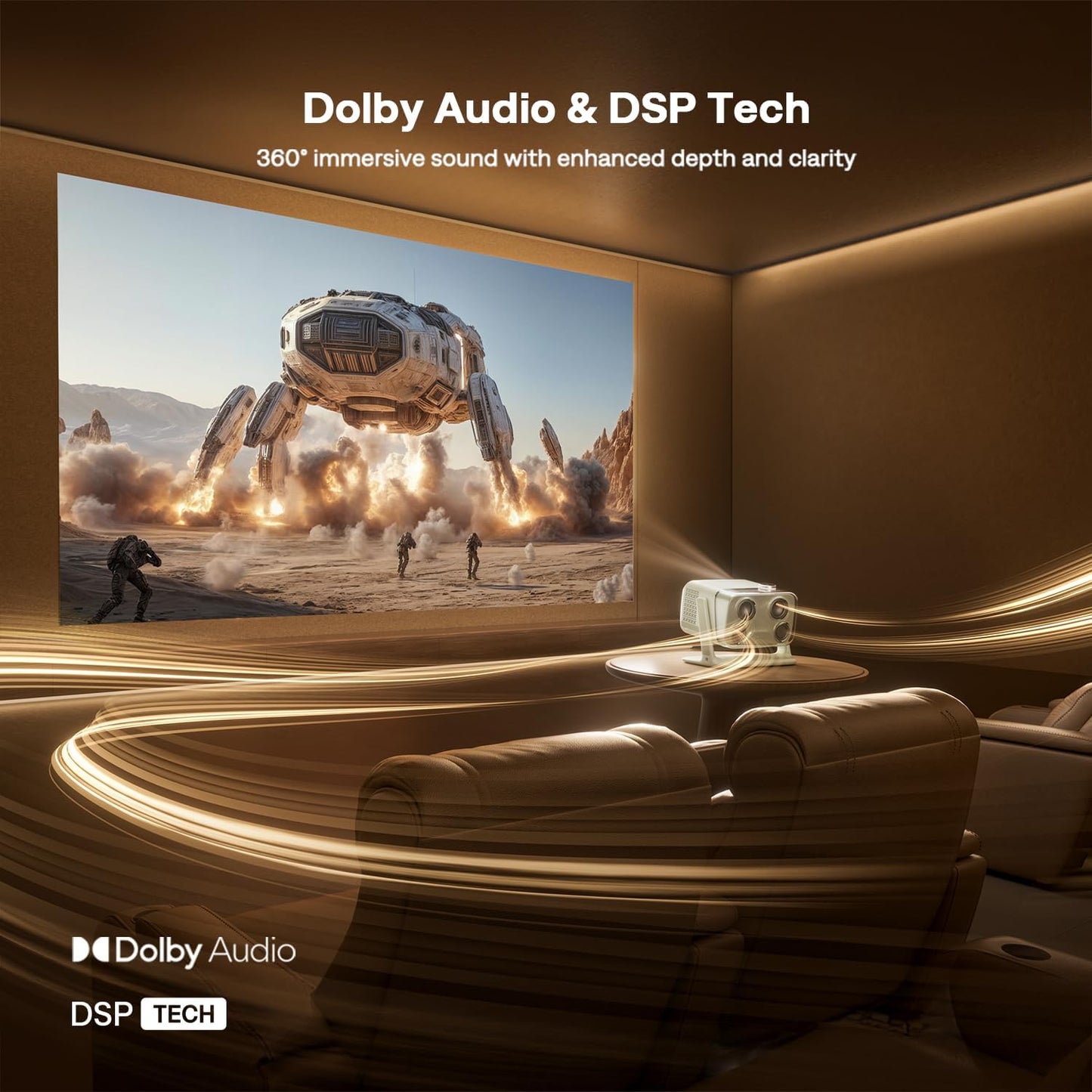 BOOM mini 4-in-1 Smart Projector Built-in Google TV, 10,000+ Apps, Real-Time Focus & Keystone, 20W Speakers DoIby Audio, 500 ANSI Lumens Outdoor Movie Projector with WiFi and Bluetooth, Black