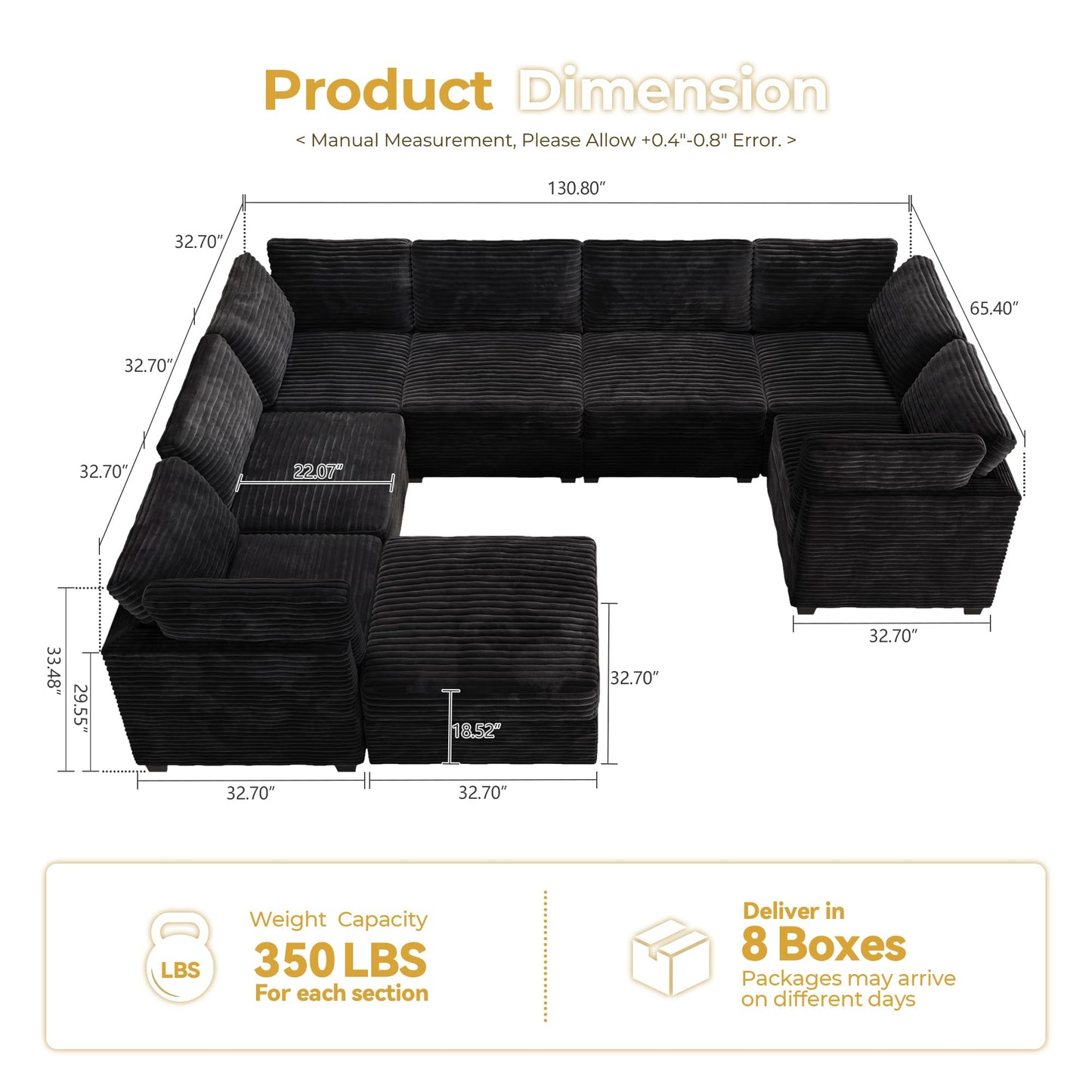 HOOOWOOO Modular Sectional Sofa,5 Pieces Sectional Couches for Living Room,98X98 L Shaped Cloud Couch Set(Grey Velvet Corduroy)