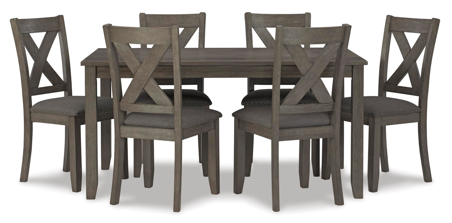 Signature Design by Ashley Skempton Cottage Dining Room Table Set with 6 Upholstered Chairs, Whitewash