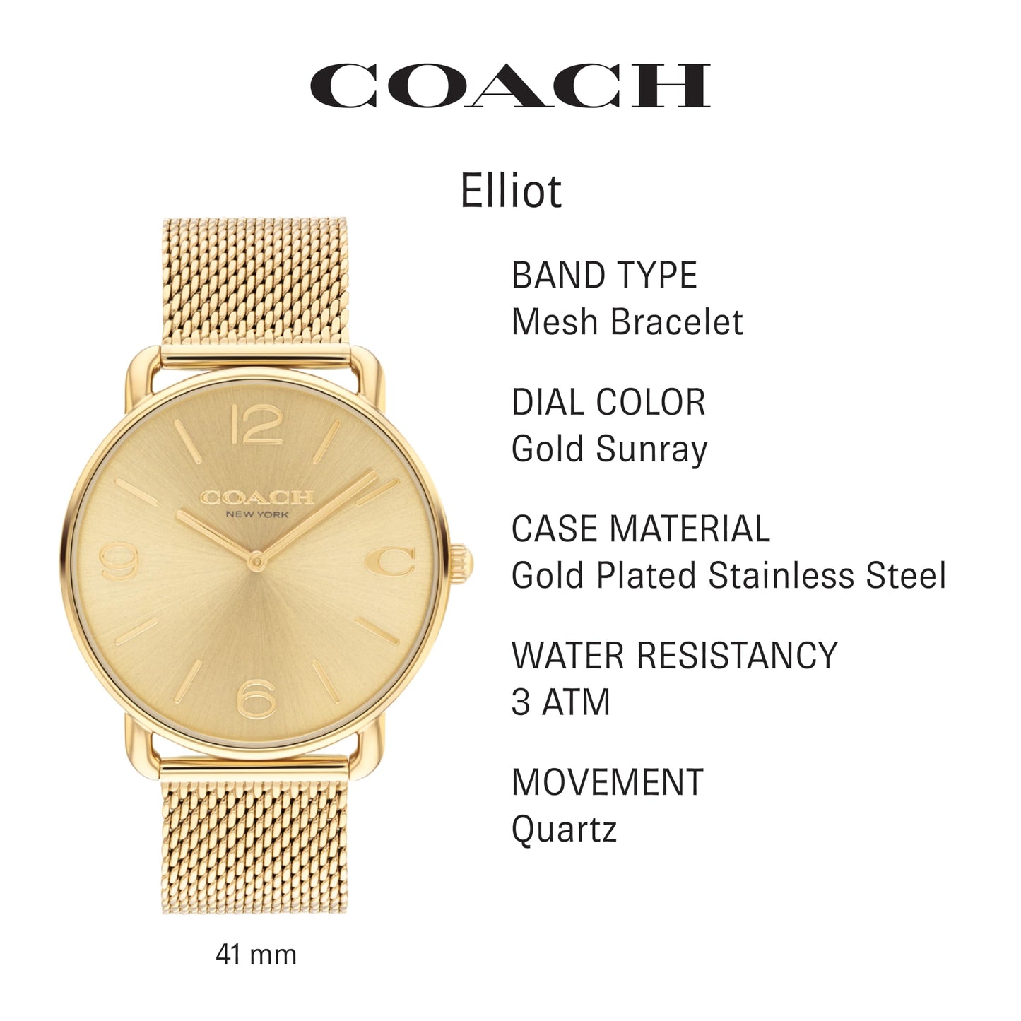 Coach Elliot Men's Watch| Contemporary Elegance with Signature Detailing | Fashion Timepiece for Everyday Wear
