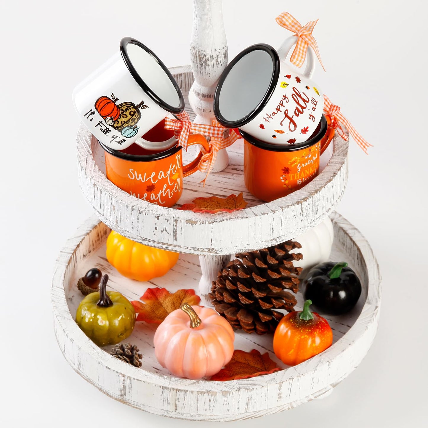 Quera 4 Pcs Fall Thanksgiving Mini Coffee Mug, Pumpkin Mini Coffee Cups for Tiered Tray Decor Autumn Centerpieces, Farmhouse Kitchen Coffee Bar PartyDecorations, Birthday Gift, 240ml