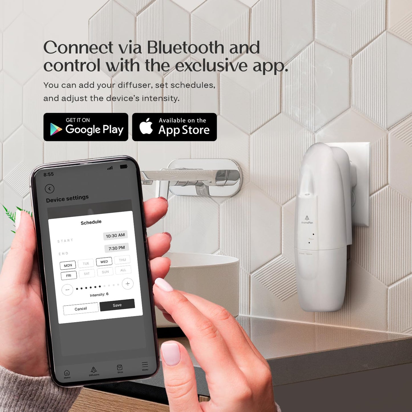 AROMAPLAN Authentic Plug in Waterless Diffuser - Up to 500 Sq. FT Coverage - Nanotechnology Plug in Oil Diffuser for Essential Oils -for Home and Office - Wall Silent & Waterless Oil Diffuser (White)