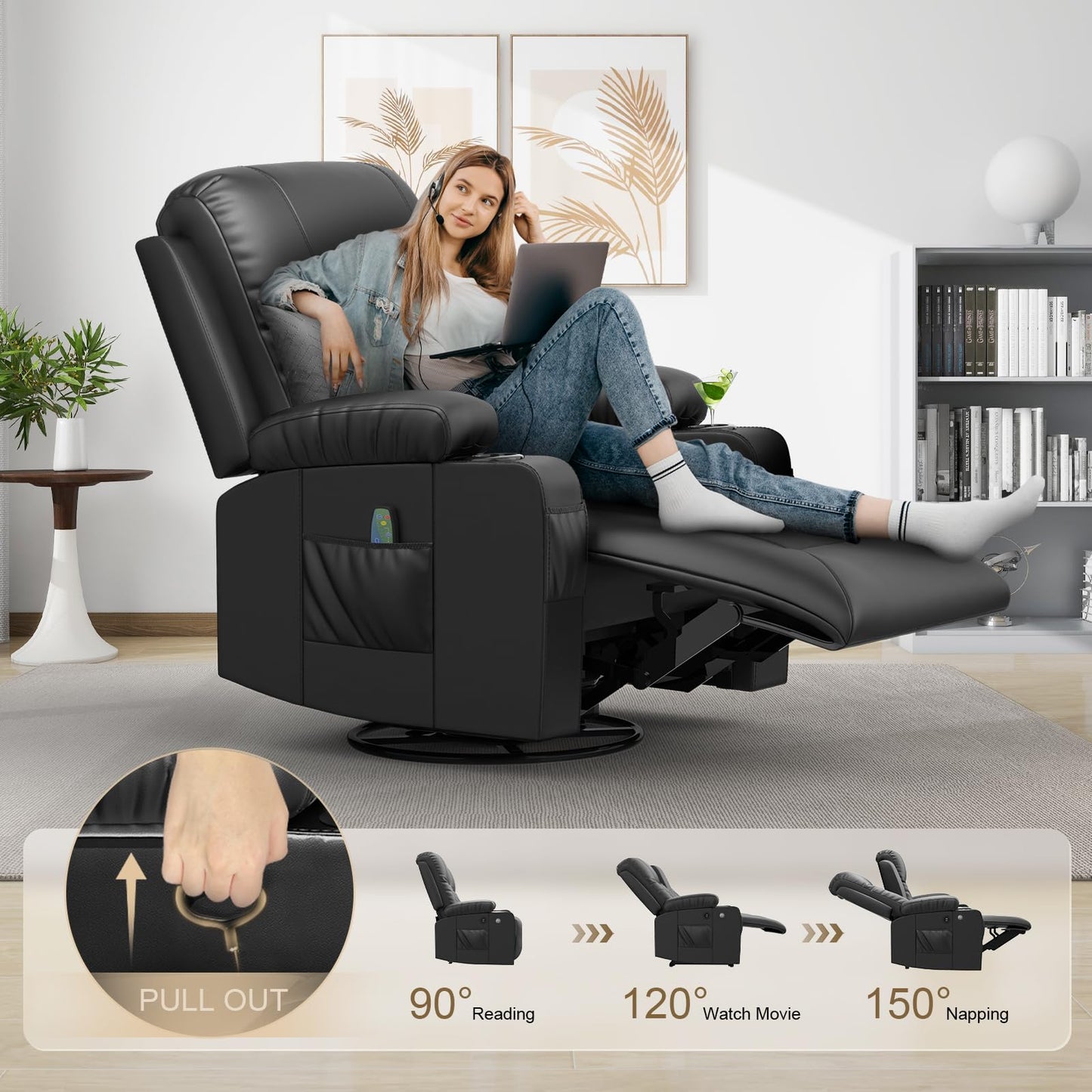 YONISEE 3 Seat Recliner Sofa, Large Reclining Sofa with Storage Console, Manual Reclining Chair with USB Ports, 2 Cell Phone Holder, 3 Seater Loveseat Recliner Couch for Living Room