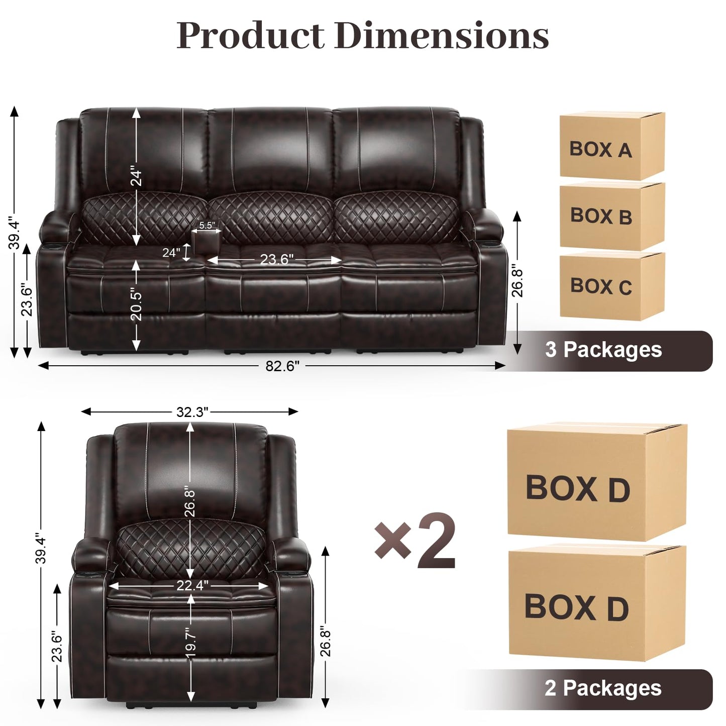 3 Seater Recliner Sofa Set with 2-Tier Cushion, 3+1+1 Pieces in Living Room, 3 Seater Reclining Couch Dutch Velvet with Removable Console, 2 Oversize Recliner Chair Sofa Seat - Grey