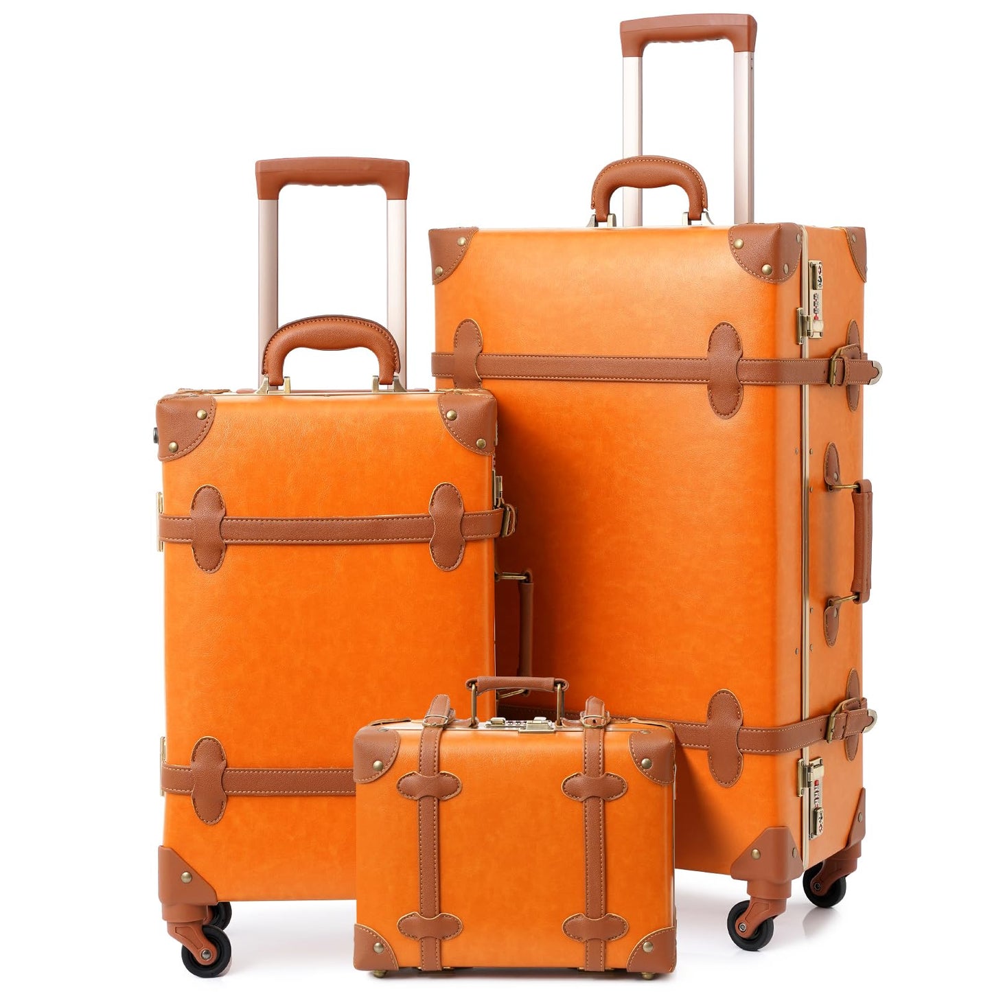 urecity Vintage Luggage Sets of 3 Piece - Hardside Lightweight Spinner Suitcases - Retro Travel Set includes Under Seat Train Case, 26"+20"+12"