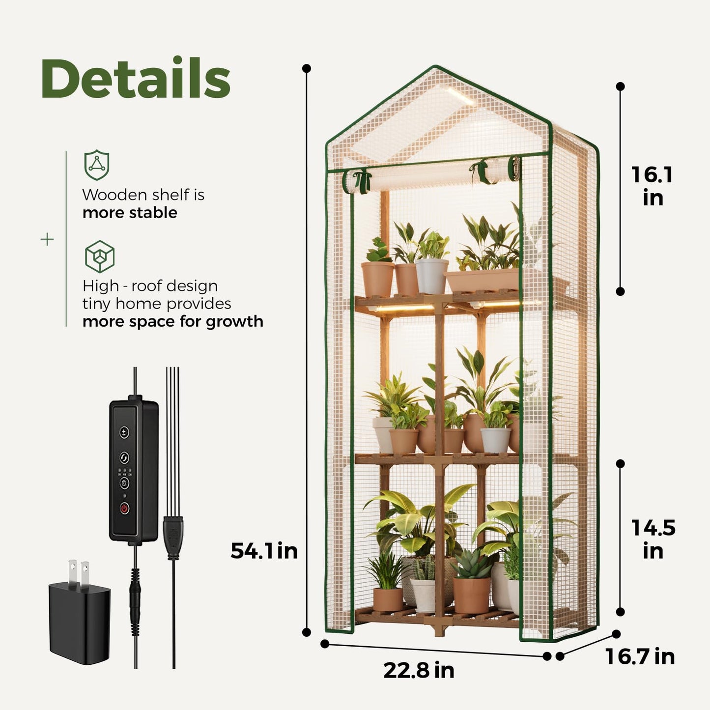 Bamworld 23 x 17 x 54-Inch Mini Greenhouses with Wheels Portable Green House with PE Cover Sturdy Eucalyptus Wood Frame Small Greenhouse for Winter Plant Frost Protection with Sturdy Eucalyptus Frame