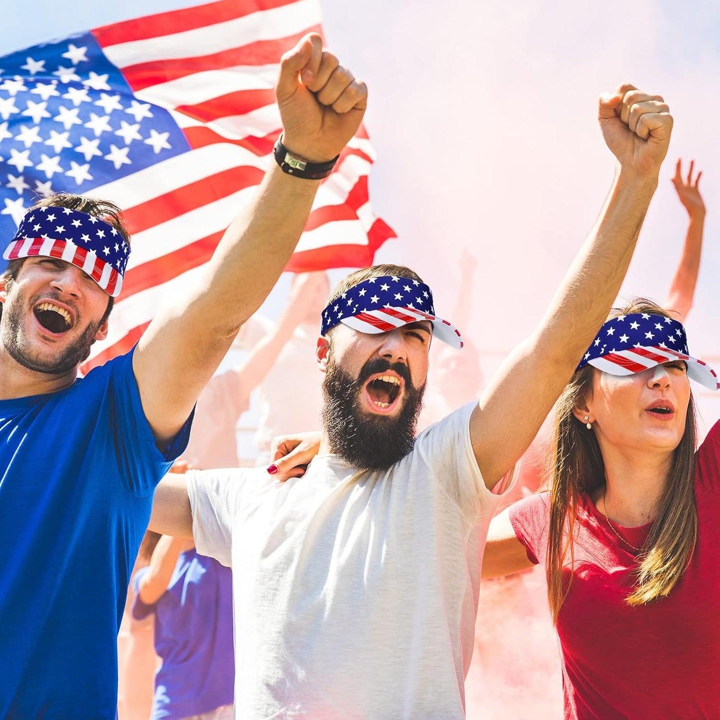 4 Pieces American USA Flag Visor Patriotic Visor Star Stripe Sun Visor Hat Adjustable Printed Twill Sun Protection Hat for Men Women