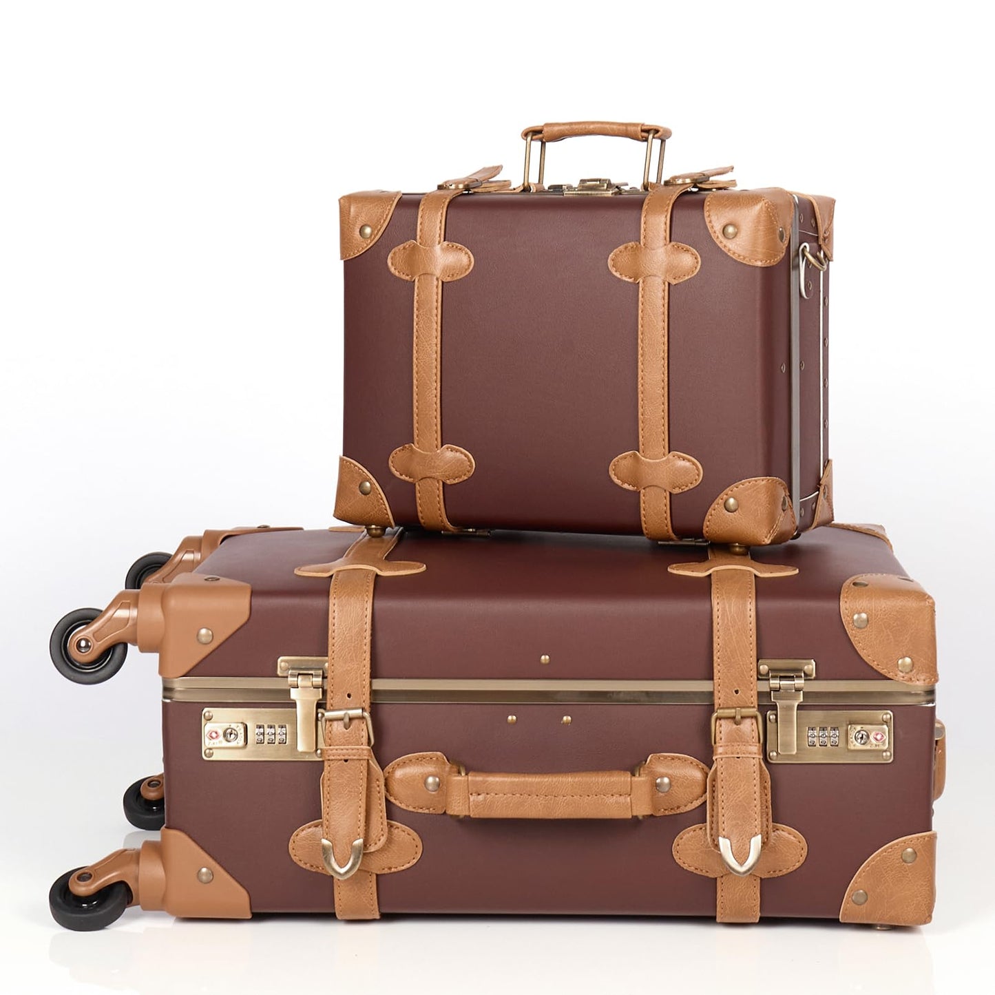 urecity Vintage Luggage Sets of 3 Piece - Hardside Lightweight Spinner Suitcases - Retro Travel Set includes Under Seat Train Case, 26"+20"+12"