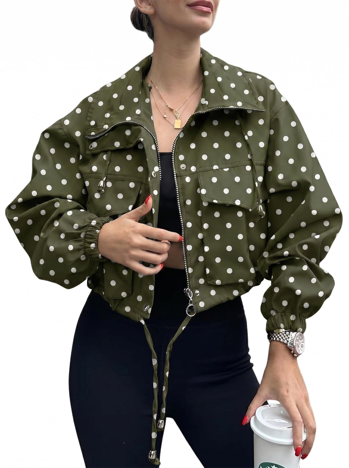 Tankaneo Womens Cropped Jacket Zip Up Lightweight Oversized Utility Anorak