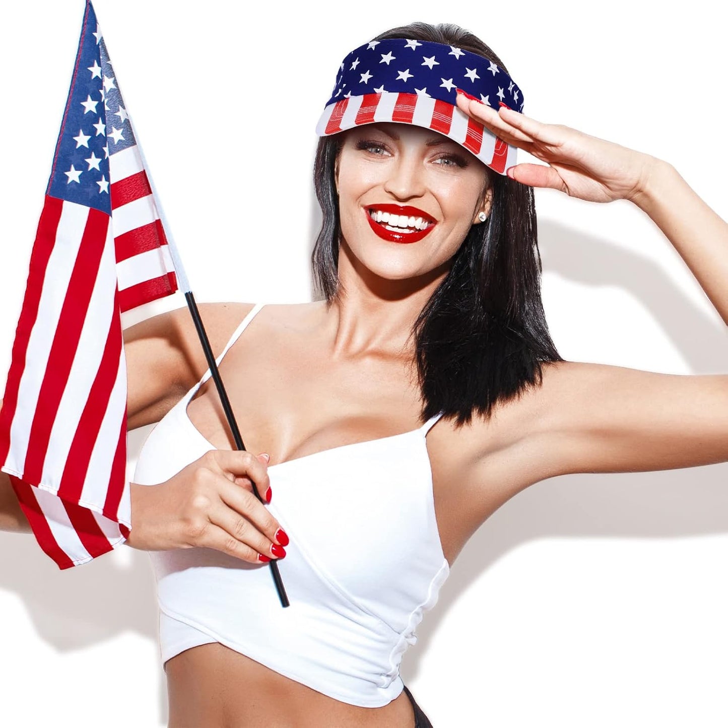 4 Pieces American USA Flag Visor Patriotic Visor Star Stripe Sun Visor Hat Adjustable Printed Twill Sun Protection Hat for Men Women