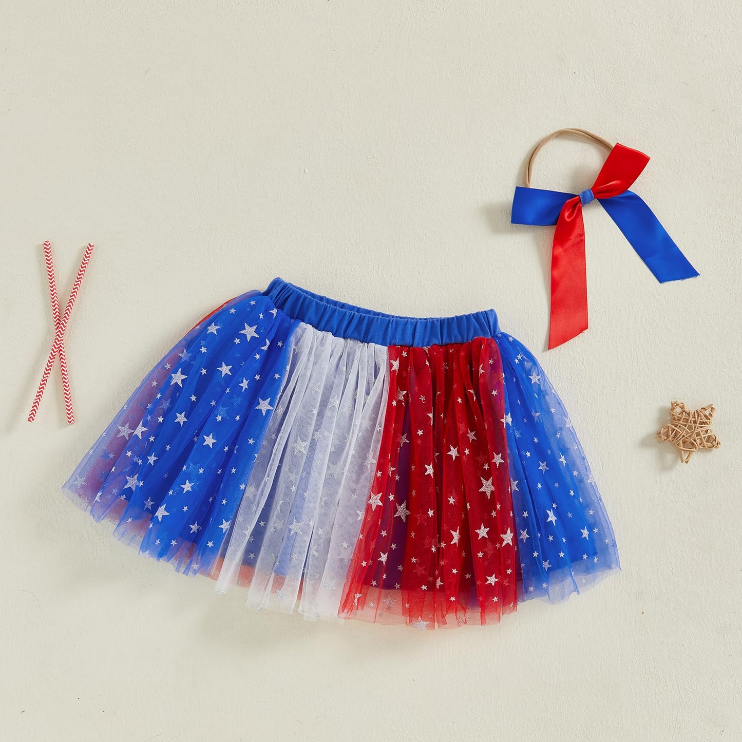 4th of July Tutu Girls Red White and Blue Tulle Skirts Sparkle Stars Fluffy Dress Kids Toddler Fourth of July Outfit
