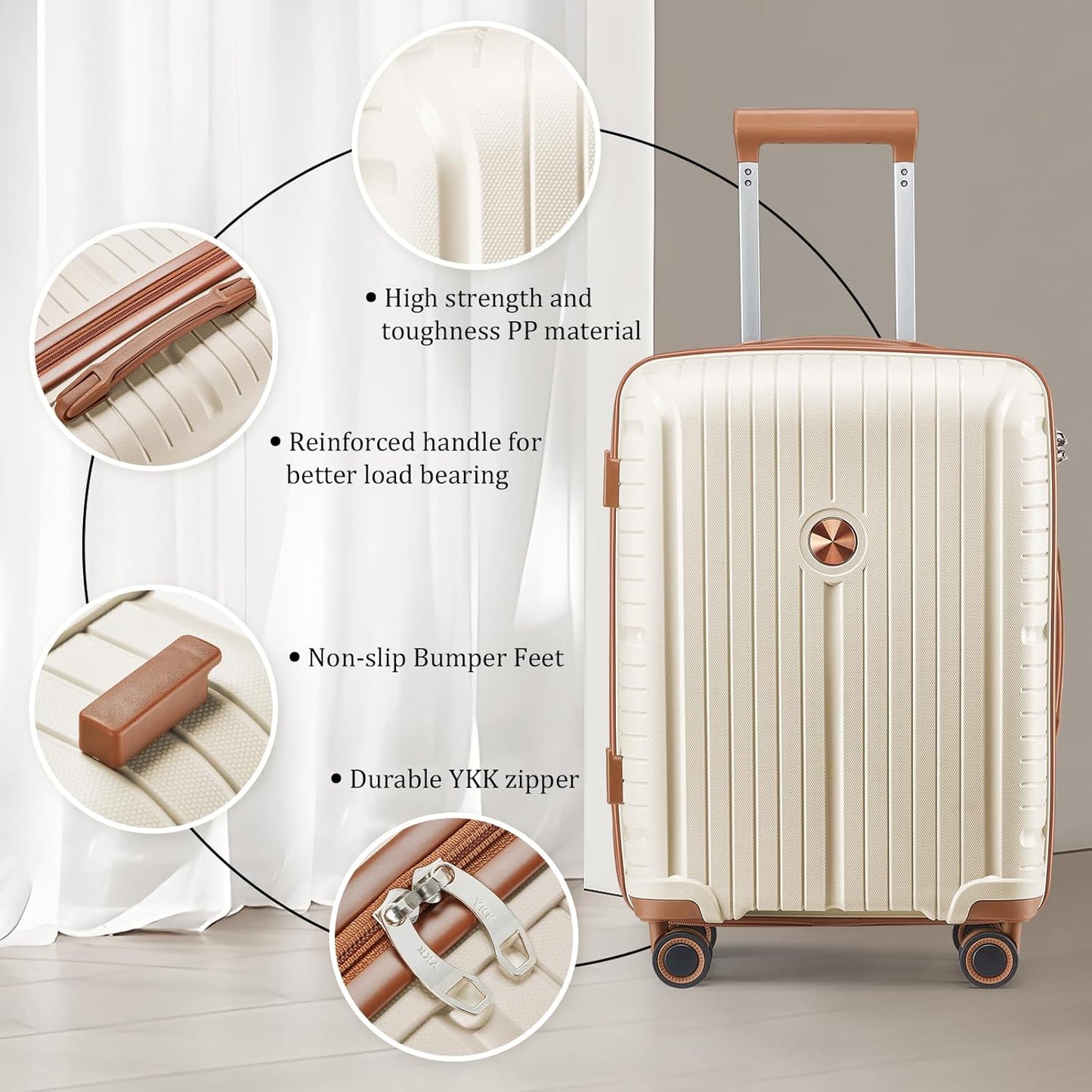 Joyway Luggage Sets 5 Piece PP Hardshell Carry on Suitcase, Travel Lightweight Carry-on with Double Spinner Wheels and TSA Lock, Purple