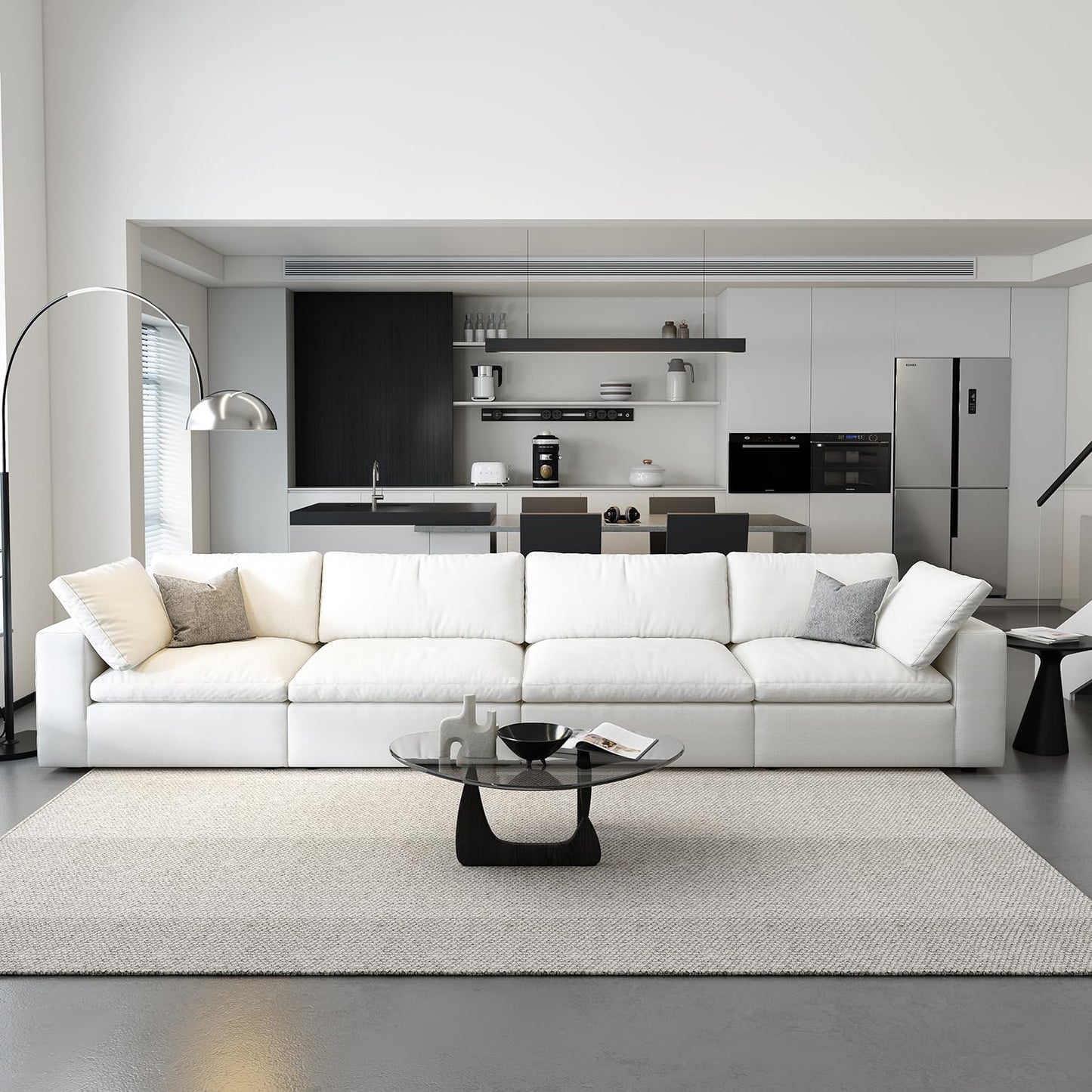 Cloud Modular Sectional Sofa with Storage Ottoman,120" L Shaped Sectional Couches for Living Room,Down Filled Comfort Minimalist Deep Sofa Couches for Office Apartment (White, 3 Seater+1 Ottoman)