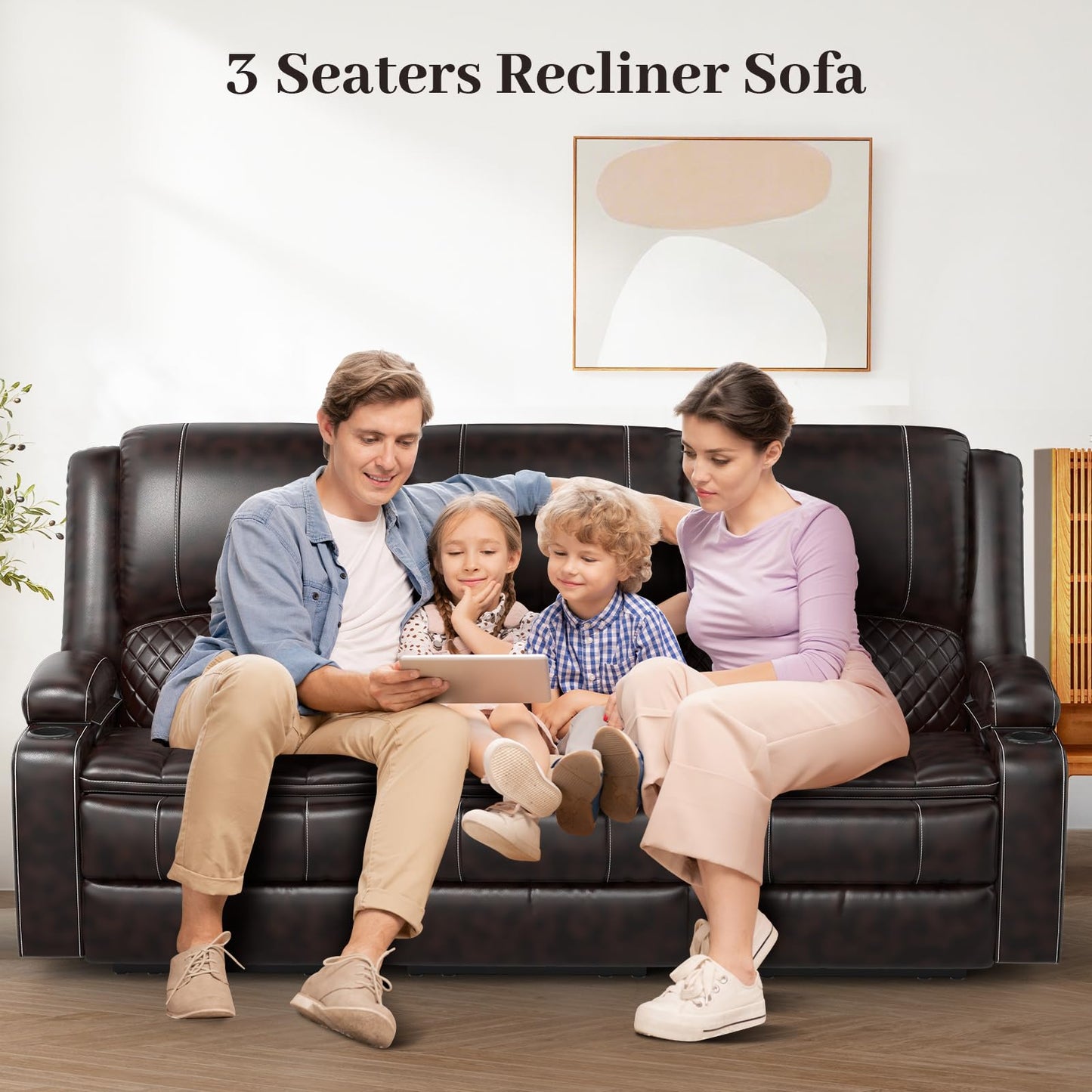 3 Seater Recliner Sofa Set with 2-Tier Cushion, 3+1+1 Pieces in Living Room, 3 Seater Reclining Couch Dutch Velvet with Removable Console, 2 Oversize Recliner Chair Sofa Seat - Grey