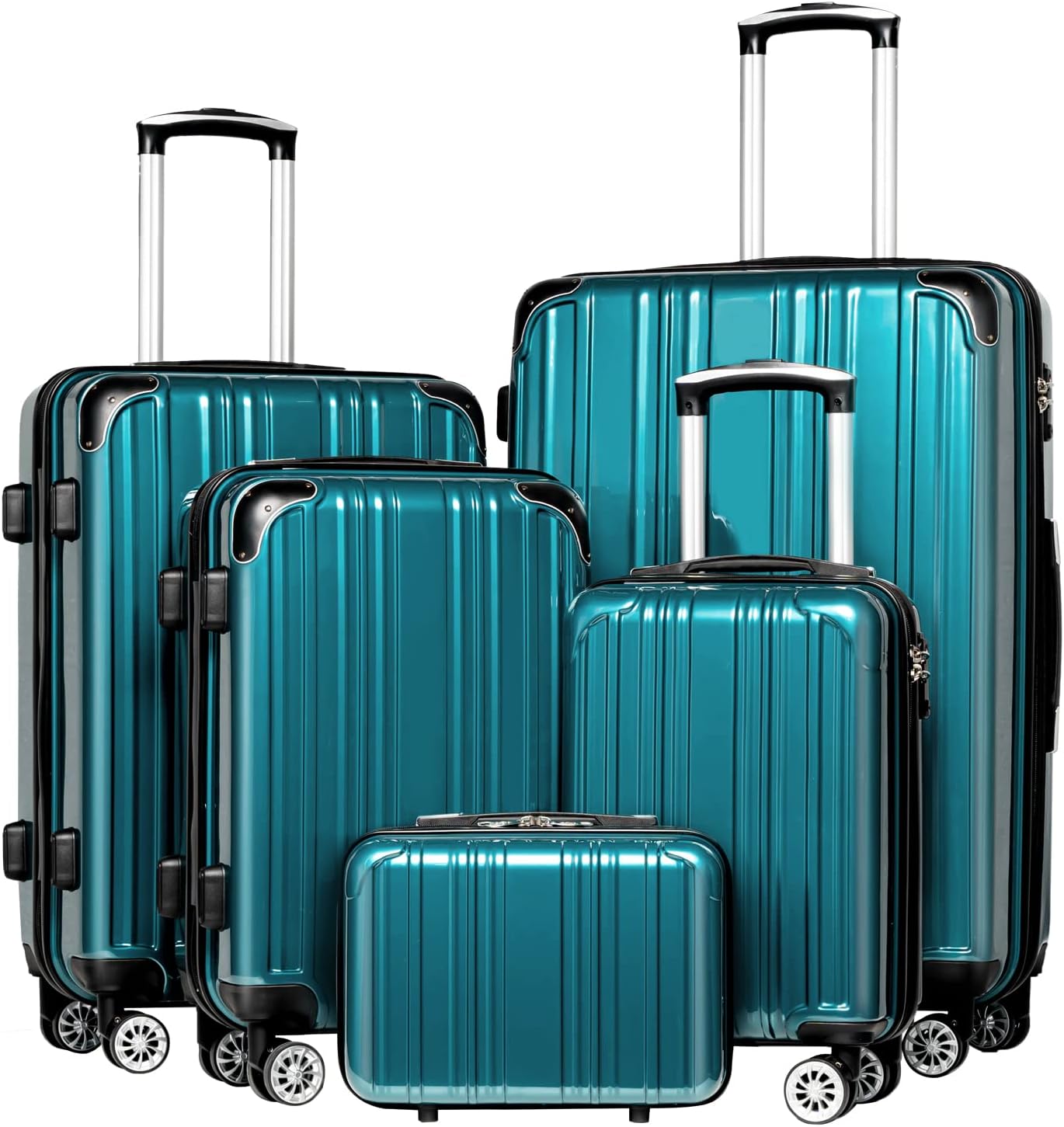 Coolife Luggage Expandable 5 Piece Sets PC+ABS Spinner Suitcase 20 inch 24 inch 28 inch (white grid new)