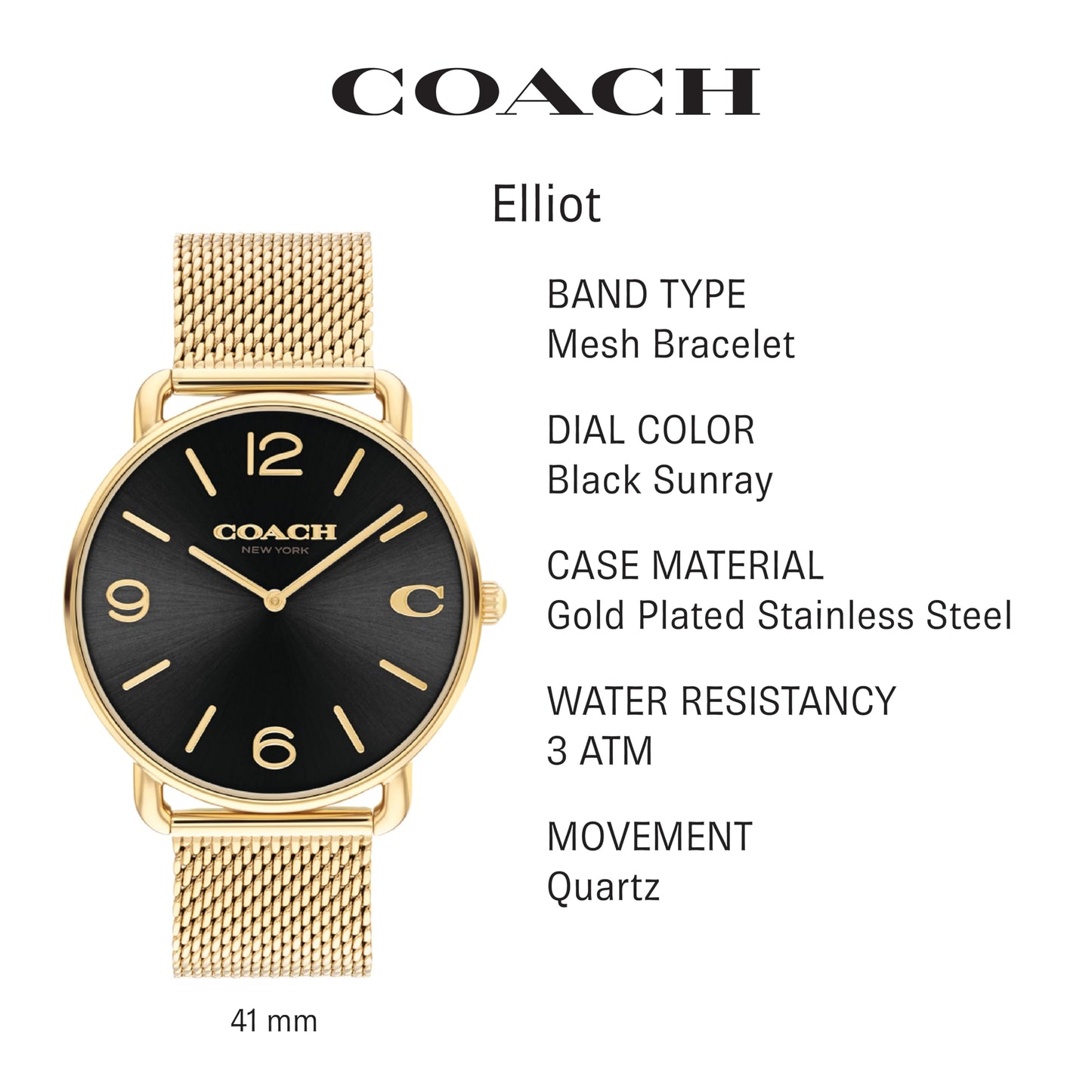 Coach Elliot Men's Watch| Contemporary Elegance with Signature Detailing | Fashion Timepiece for Everyday Wear