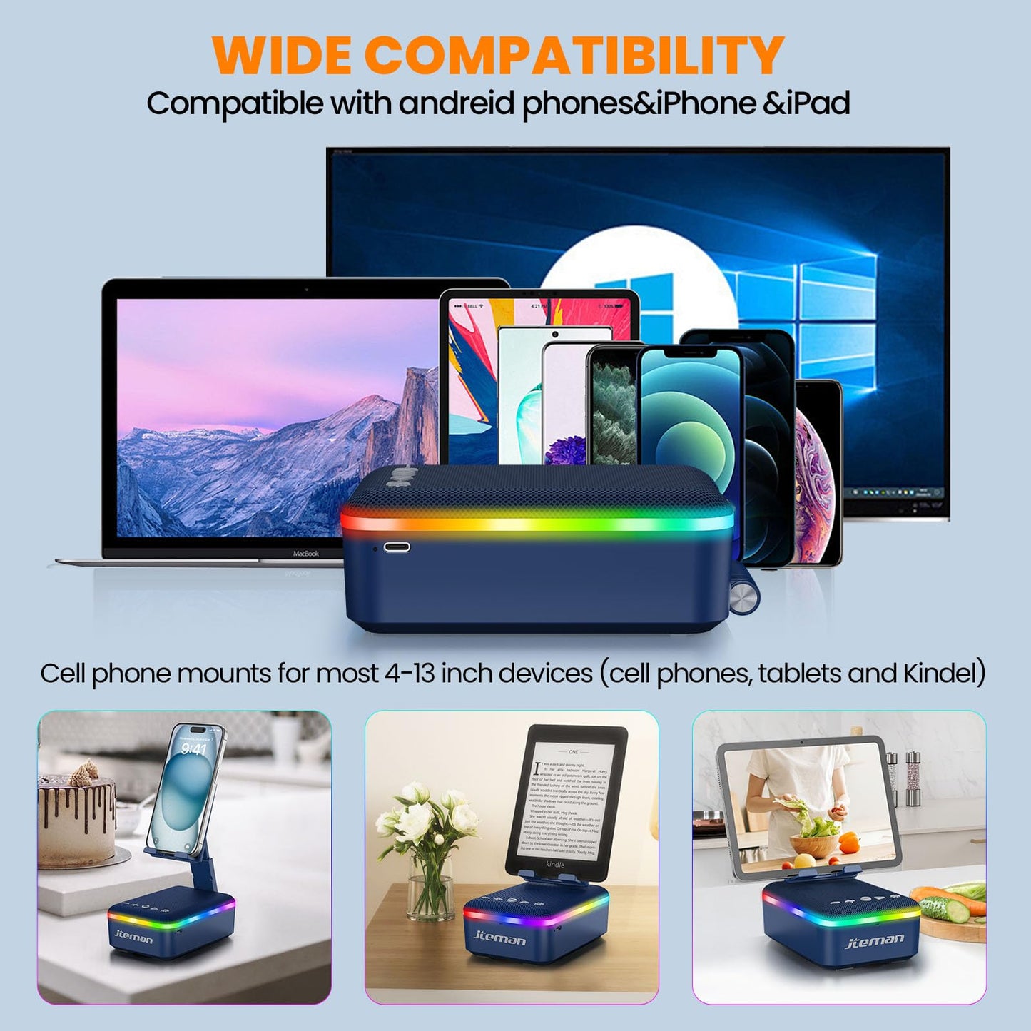 JTEMAN Gifts for Men Women,Cell Phone Stand with Bluetooth Speaker and LED Light,Cool Tech Gadgets,Unique Birthday Gifts for Men Husband Mom Dad-Pink