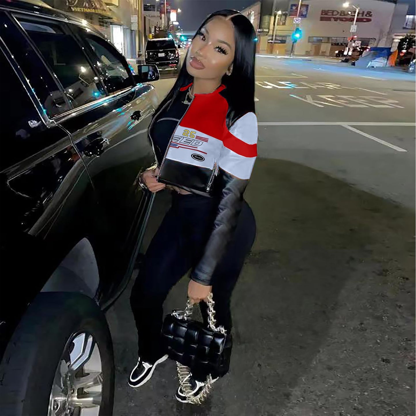 VOIKERDR Leather Jacket Women Zipper Moto Biker Short Leather Jacket Women Bomber Jacket Women Faux Leather Jacket