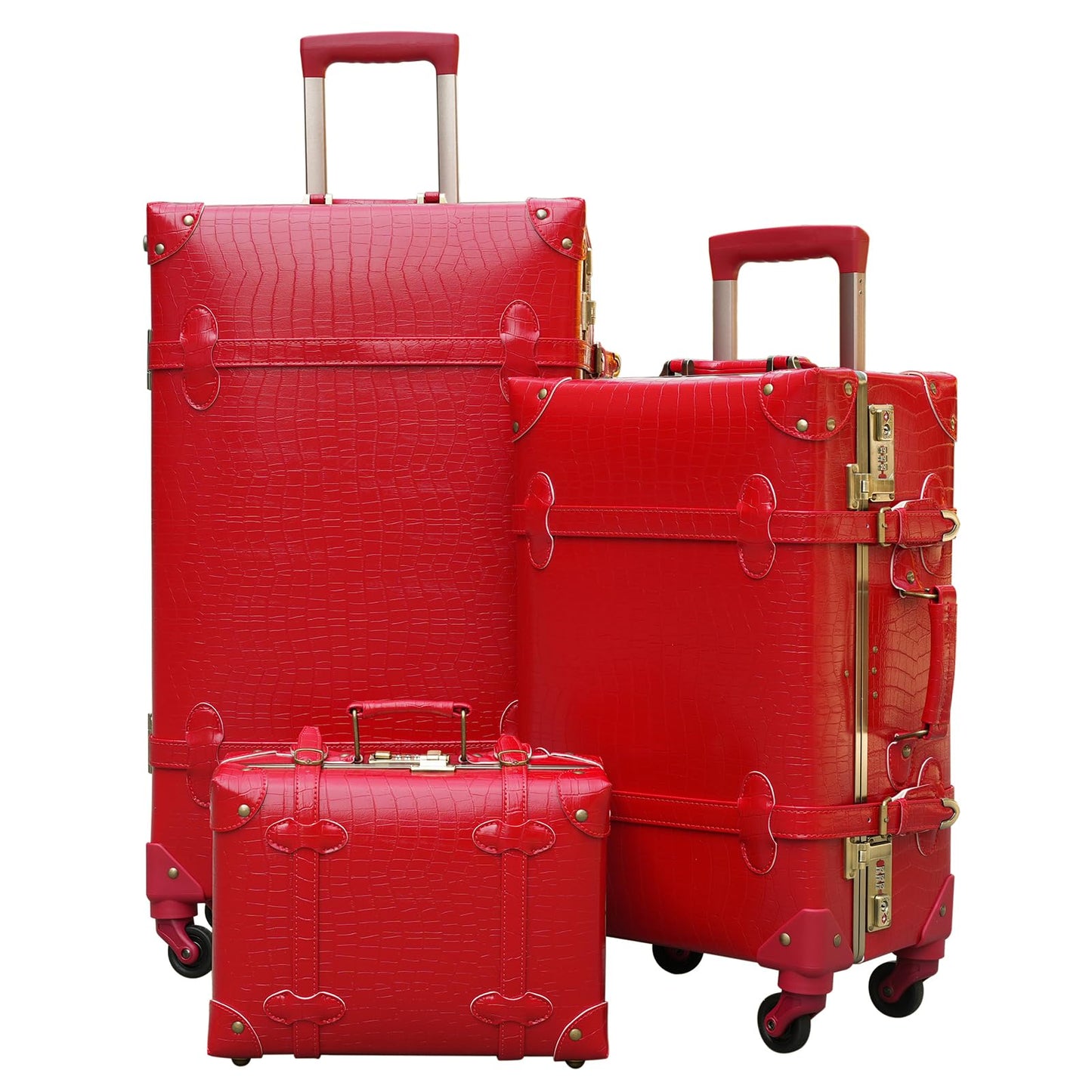 urecity Vintage Luggage Sets of 3 Piece - Hardside Lightweight Spinner Suitcases - Retro Travel Set includes Under Seat Train Case, 26"+20"+12"