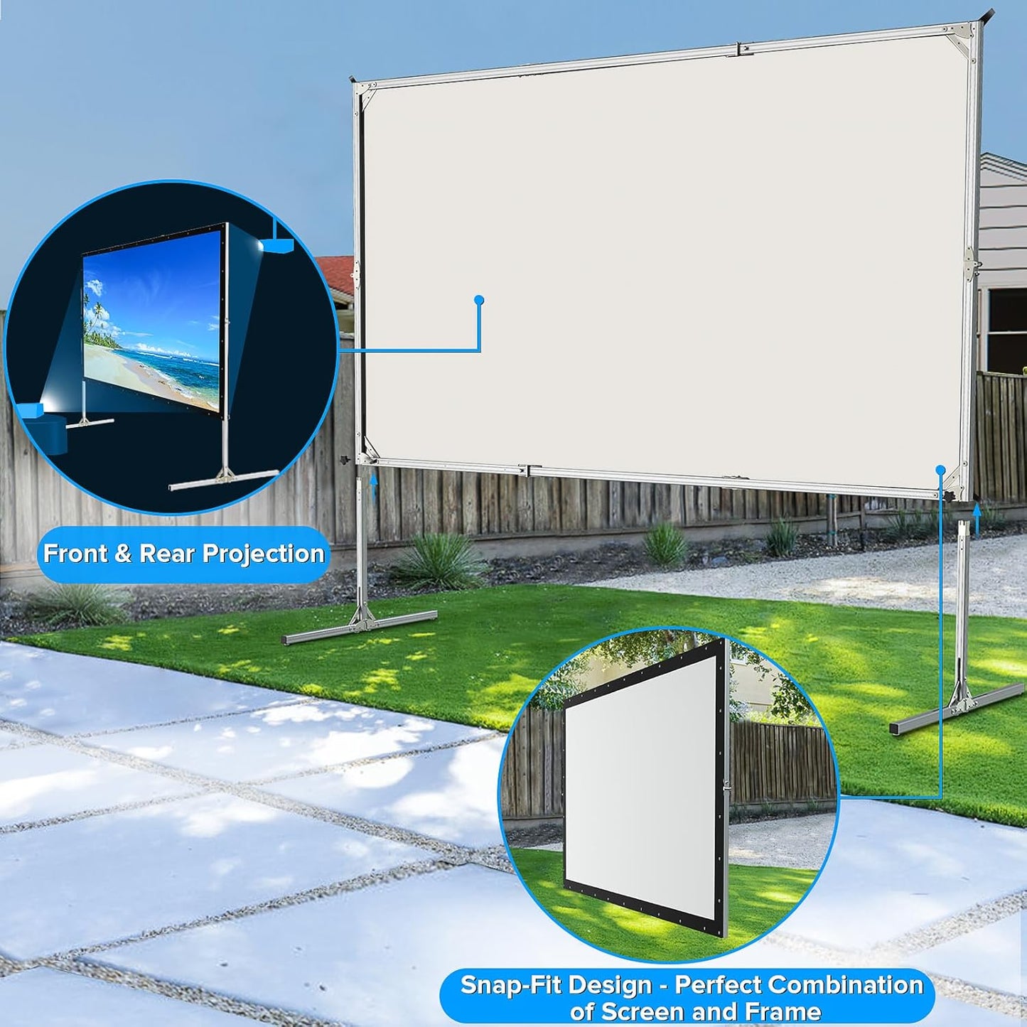 Projector Screen and Stand,JWSIT 135 inch Outdoor Movie Screen-Upgraded 3 Layers PVC 16:9 Outdoor Projector Screen,Portable Video Projection Screen with Carrying Bag for Home Theater Backyard