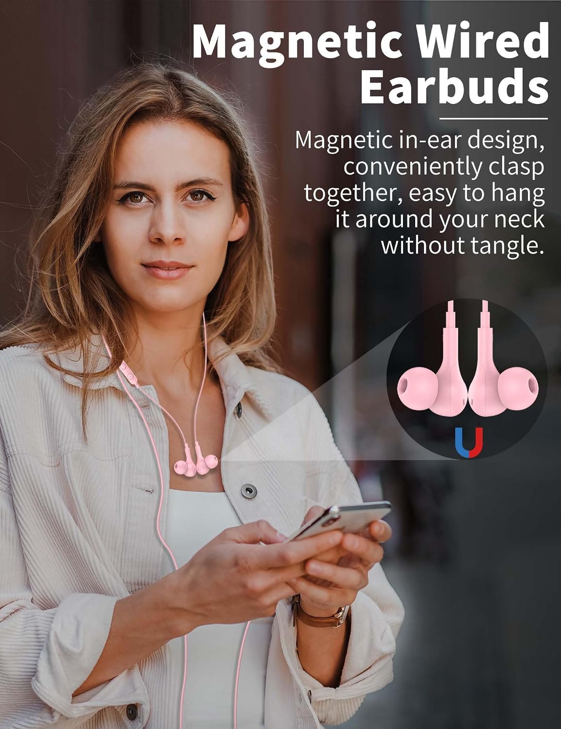 3.5mm Wired Earbuds with Mic for MacBook/Chormebook PC,Magnetic In Ear Buds