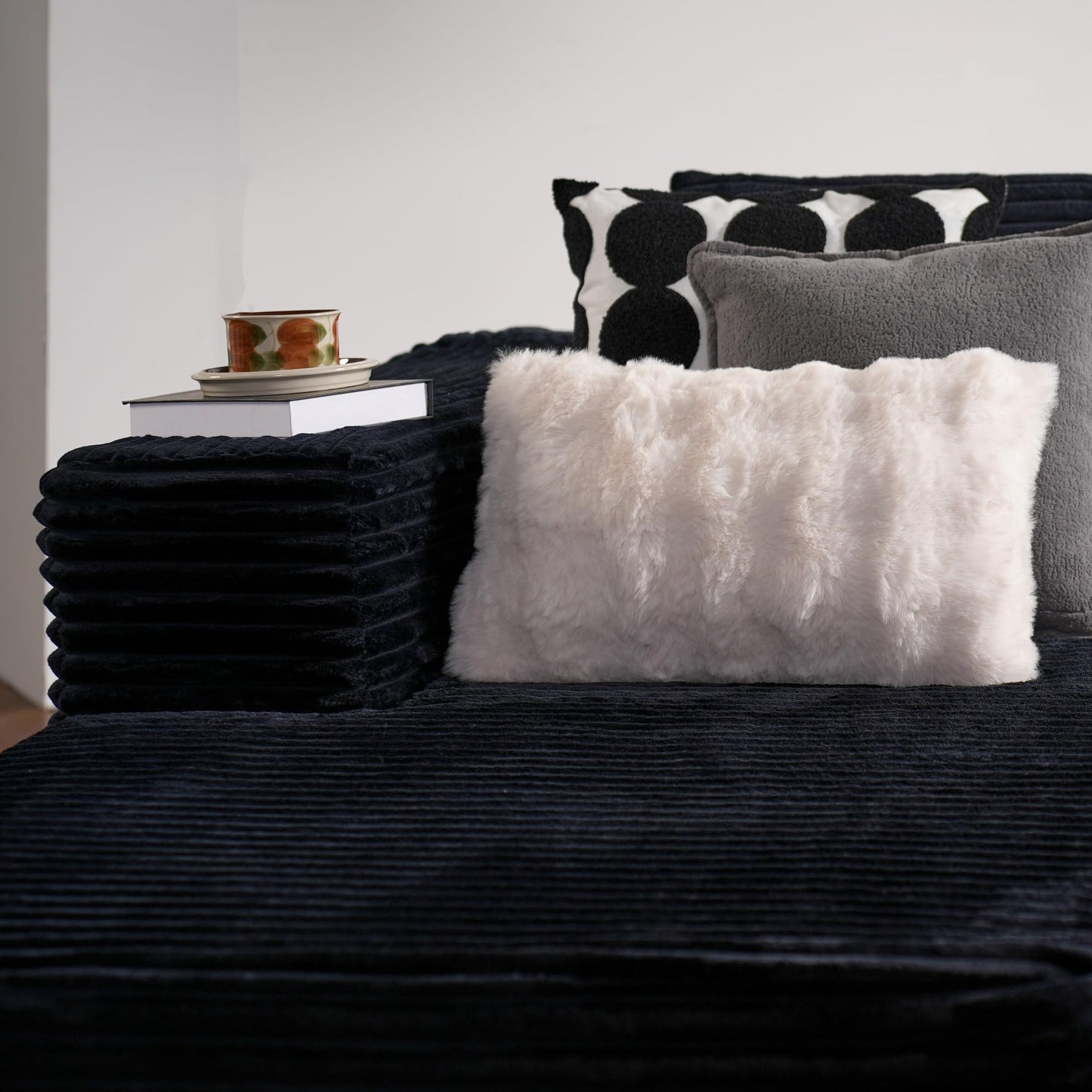 ovios 104" Cloud Sectional Couch with L-Shape Chaise,Modern Modular Sofa with Deep Seat, Upholstered Couches for Living Room Bedroom,No Assembly Required, Black (Corduroy Fabric)