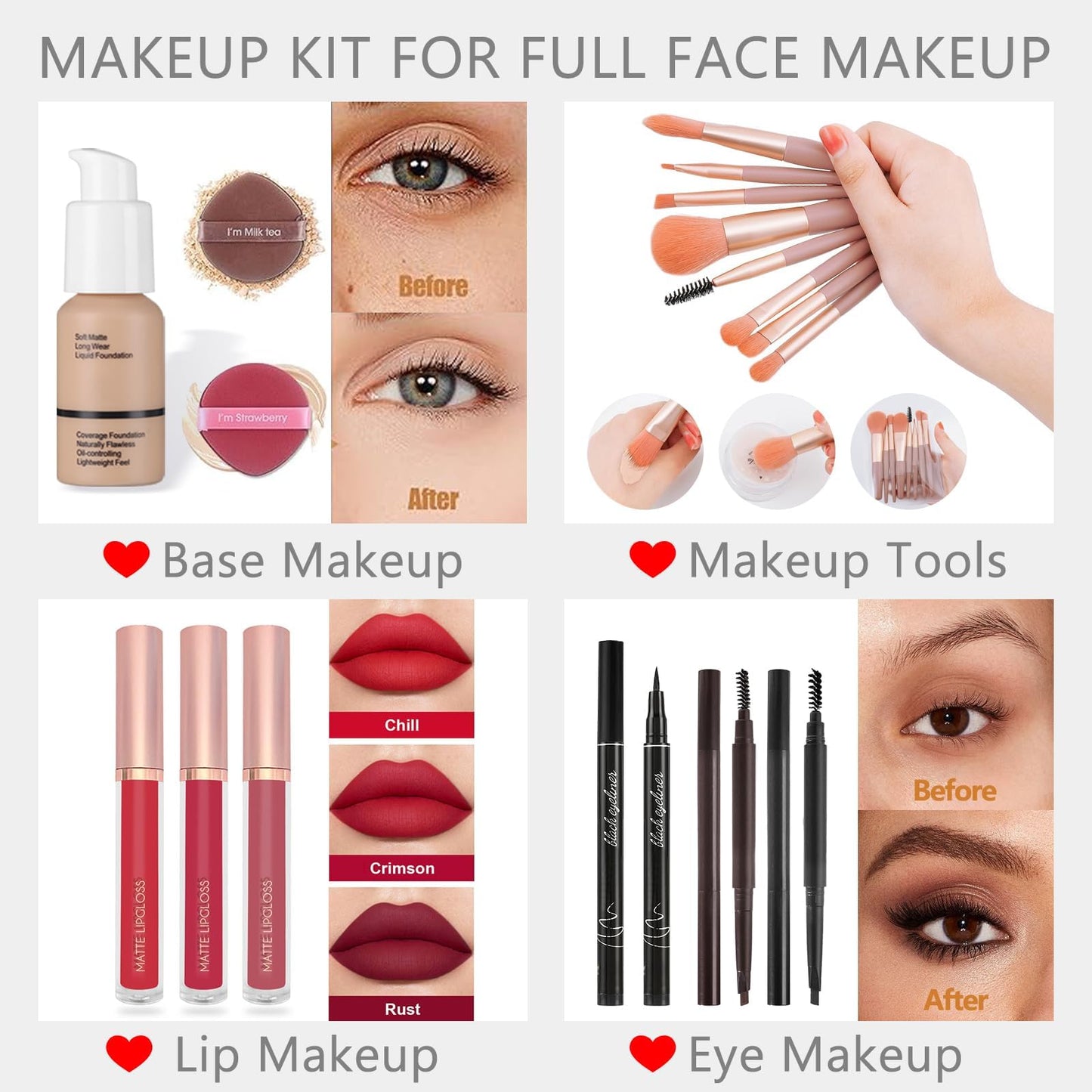 Professional All in One Makeup Kit for Women Full Kit,186 Colors Make Up Palette Valentine's Gift Set, Including Eyeshadow,Lip Gloss,Concealer,Highlighter,Contour,Brow Powder,Mascara,Blush & Brush