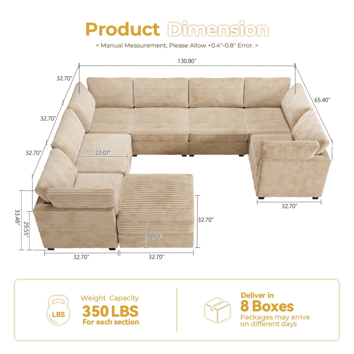 HOOOWOOO Modular Sectional Sofa,5 Pieces Sectional Couches for Living Room,98X98 L Shaped Cloud Couch Set(Grey Velvet Corduroy)