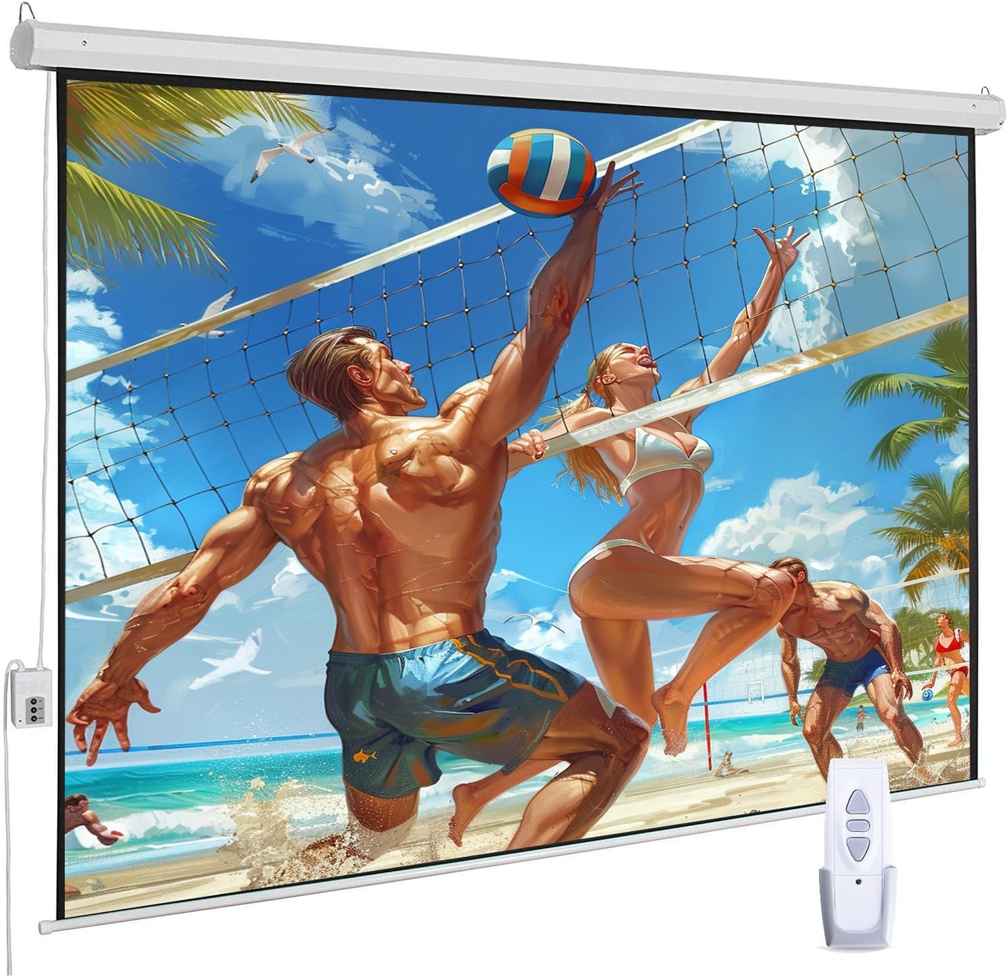 110" Motorized Projector Screen, Electric 16:9 Projector Screen with Remote Control, Indoor/Outdoor HD Movie Screen, Wall/Ceiling Mounted, Perfect for Home Office Theater TV, White