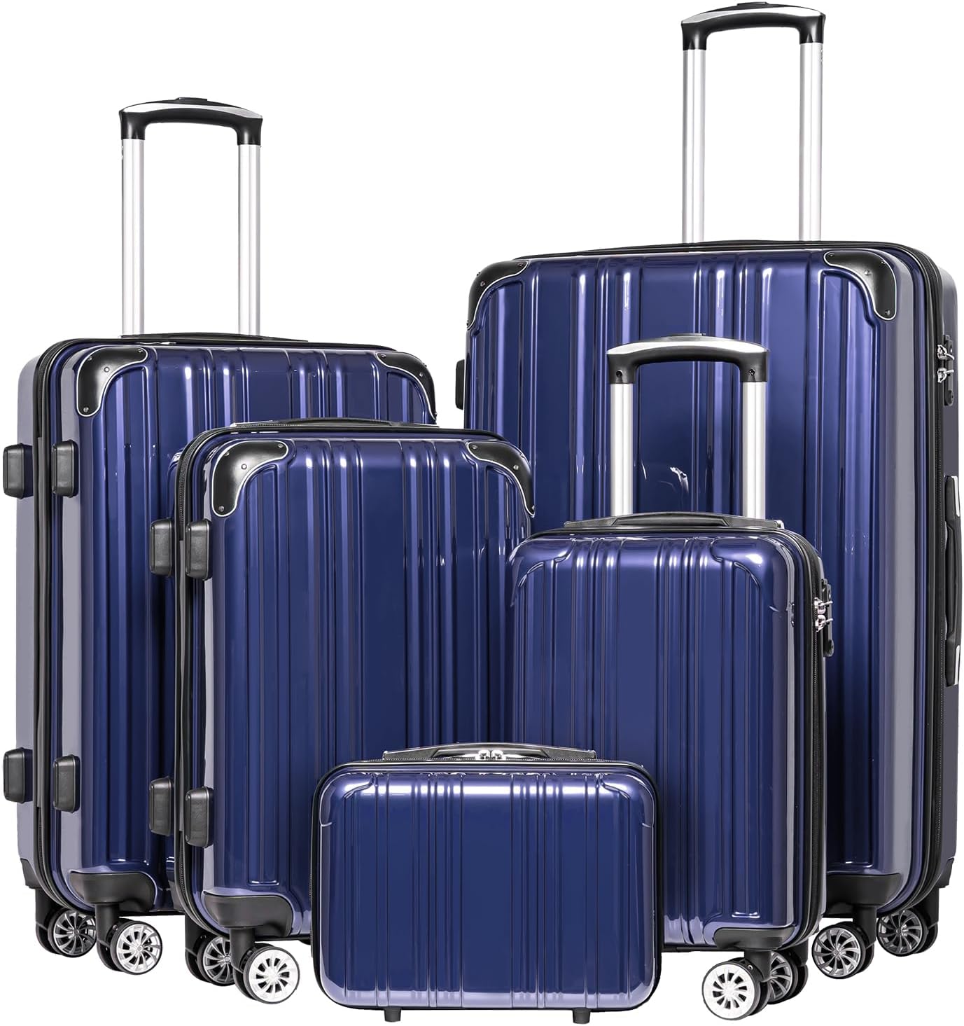 Coolife Luggage Expandable 5 Piece Sets PC+ABS Spinner Suitcase 20 inch 24 inch 28 inch (white grid new)