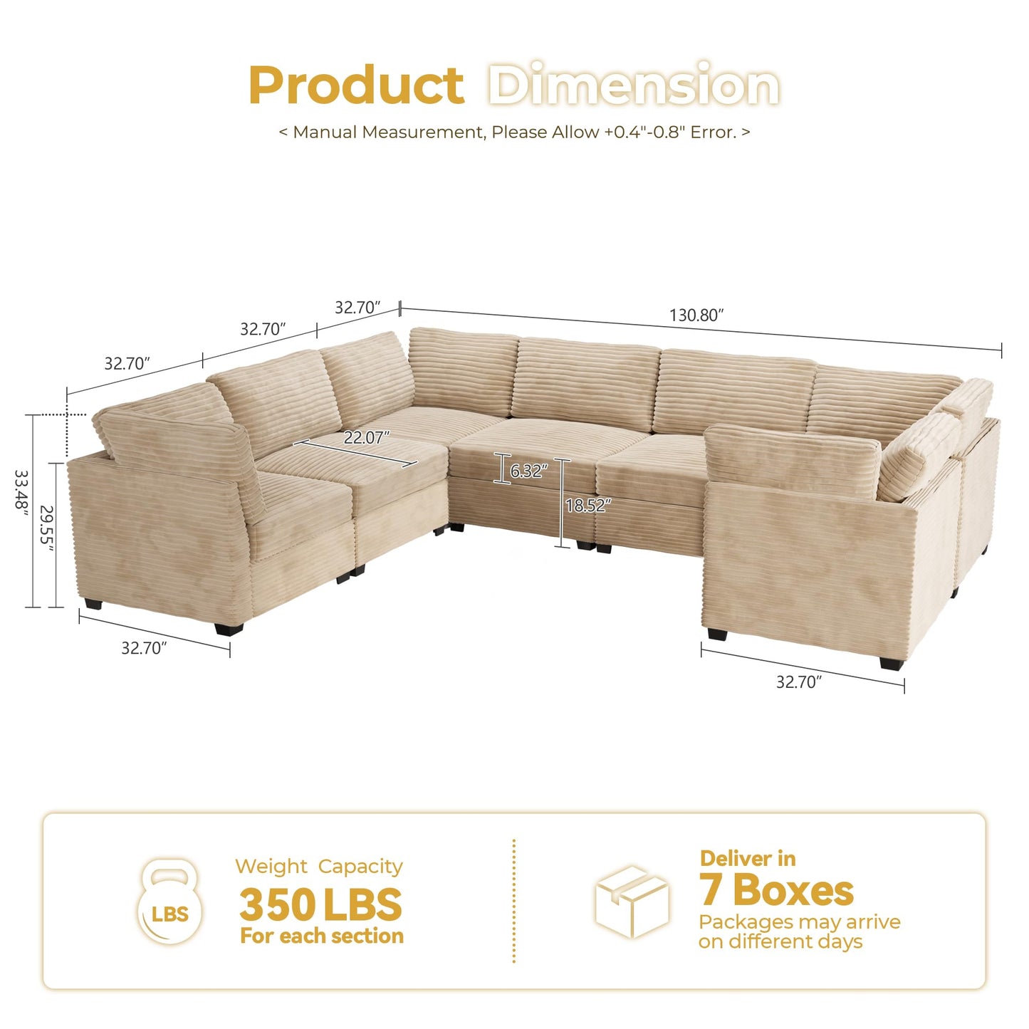 HOOOWOOO Modular Sectional Sofa,5 Pieces Sectional Couches for Living Room,98X98 L Shaped Cloud Couch Set(Grey Velvet Corduroy)